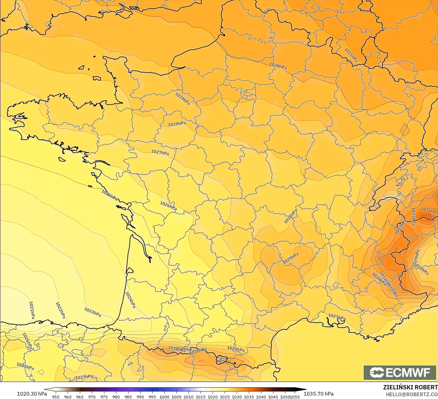 ECMWF IFS 0.25° model - France, Pressure