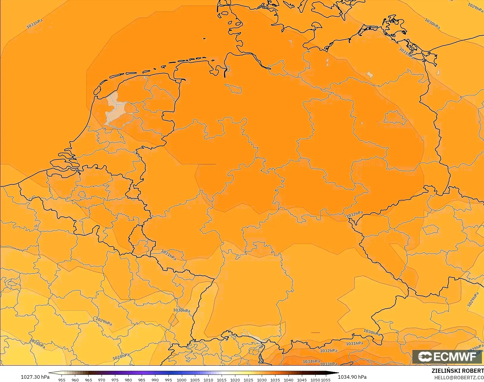 ECMWF IFS 0.25° model - Germany, Pressure