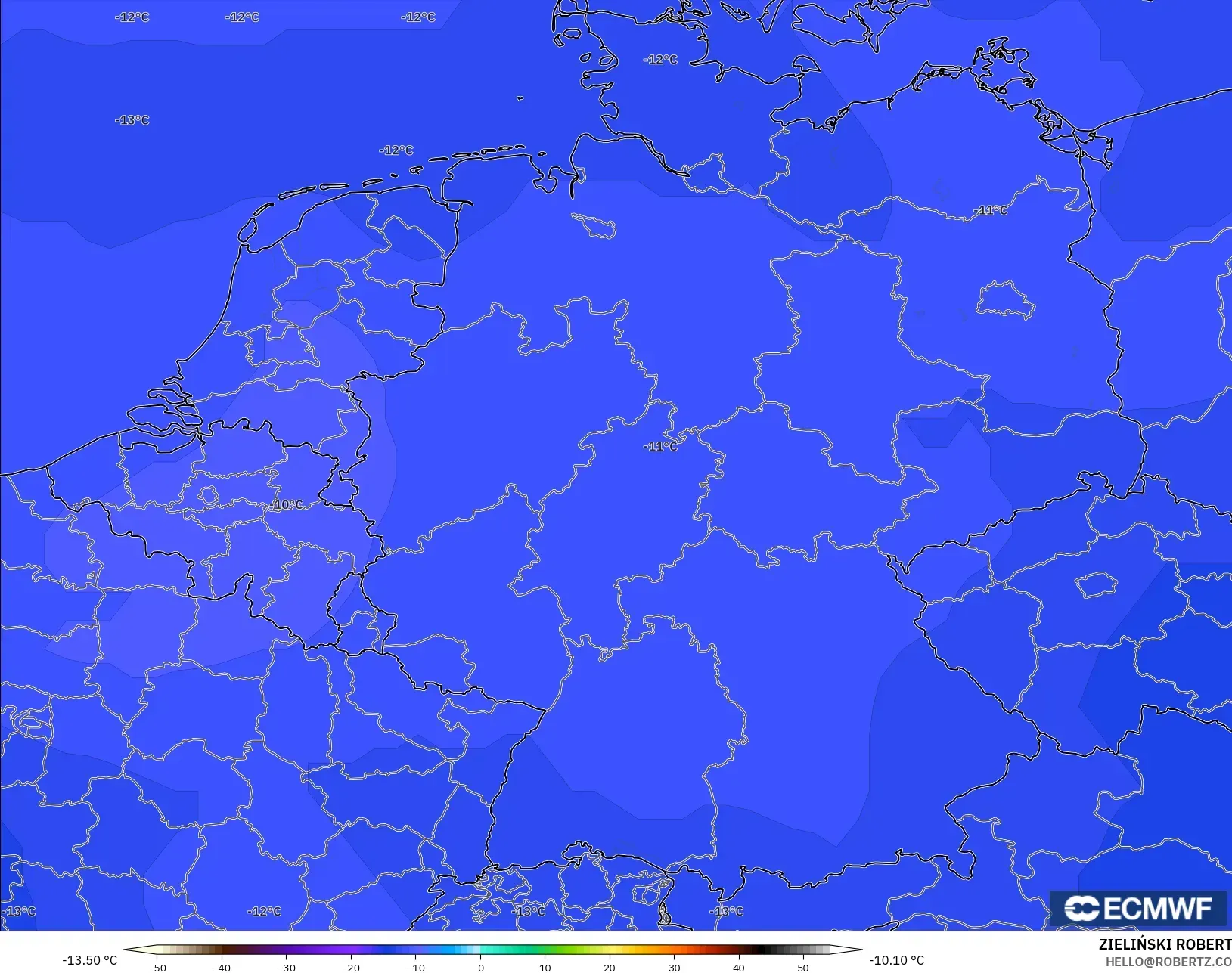 ECMWF IFS 0.25° model - Germany, Temperature at 500hPa