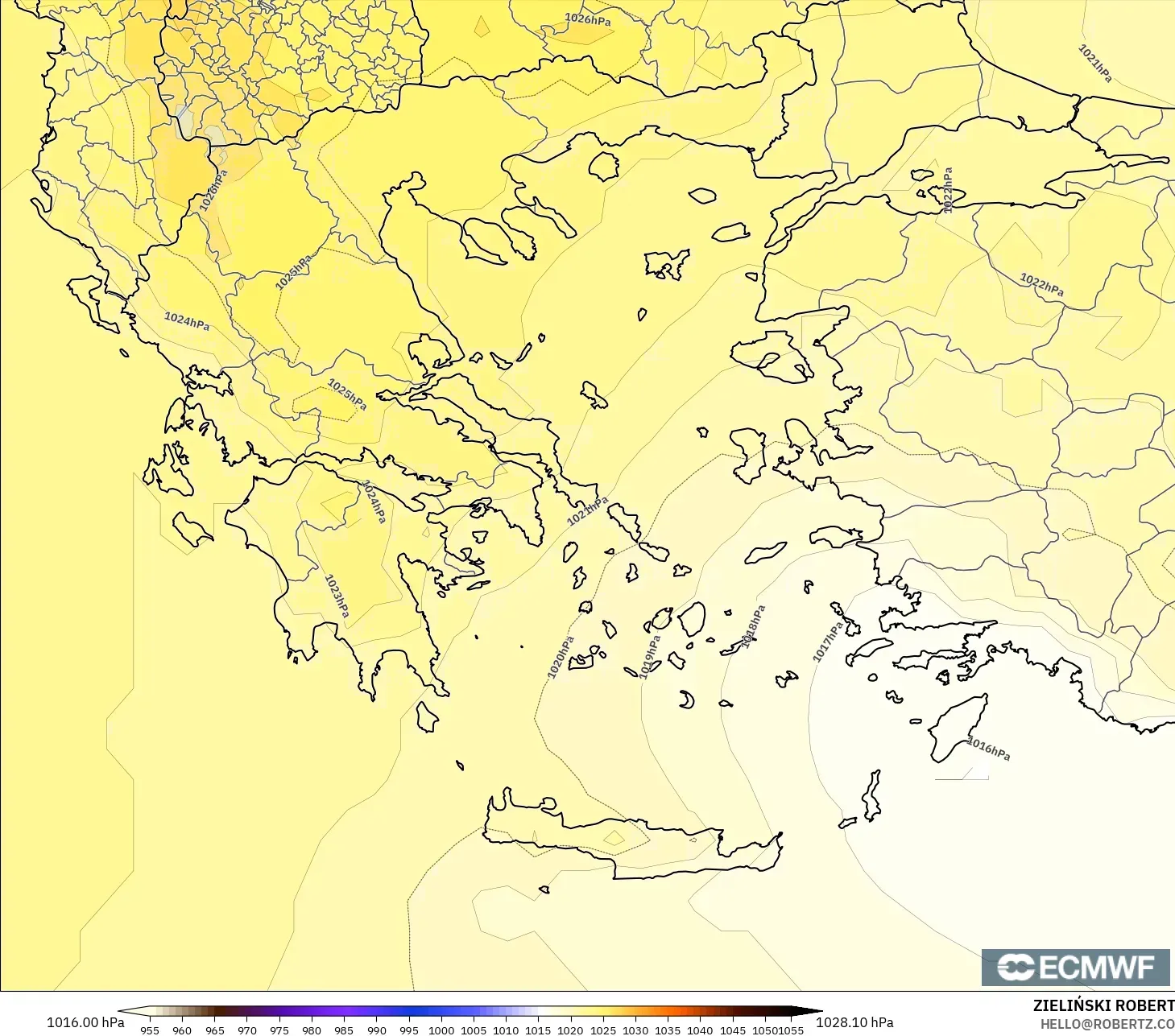ECMWF IFS 0.25° model - Greece, Pressure