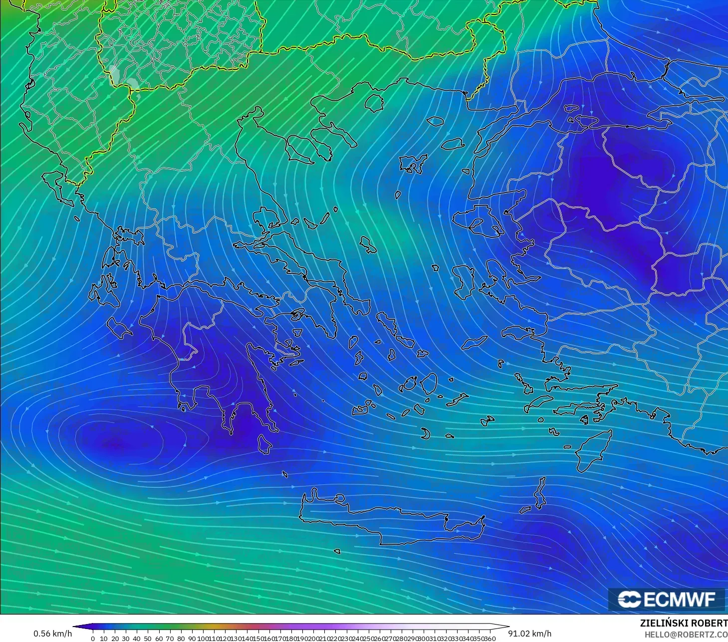 ECMWF IFS 0.25° model - Greece, Wind at 300hPa (jet stream)
