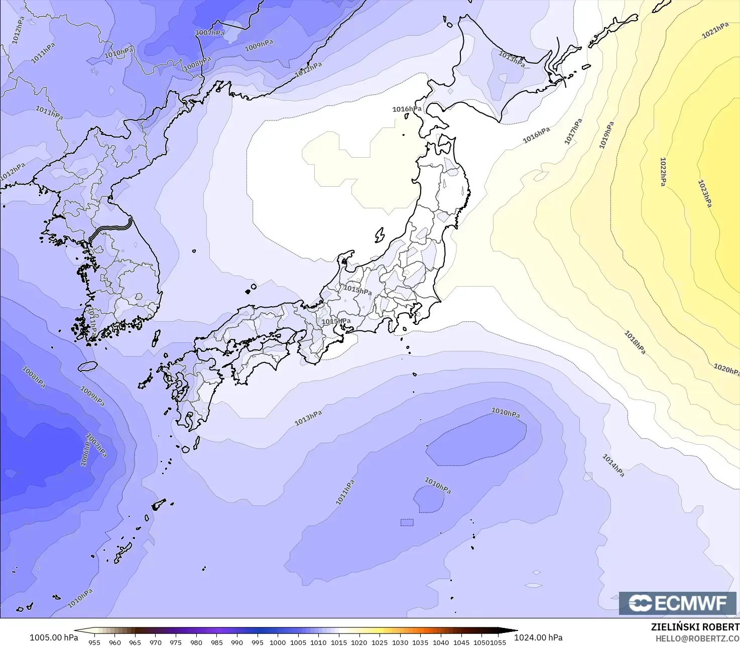 ECMWF IFS 0.25° model - Japan, Pressure
