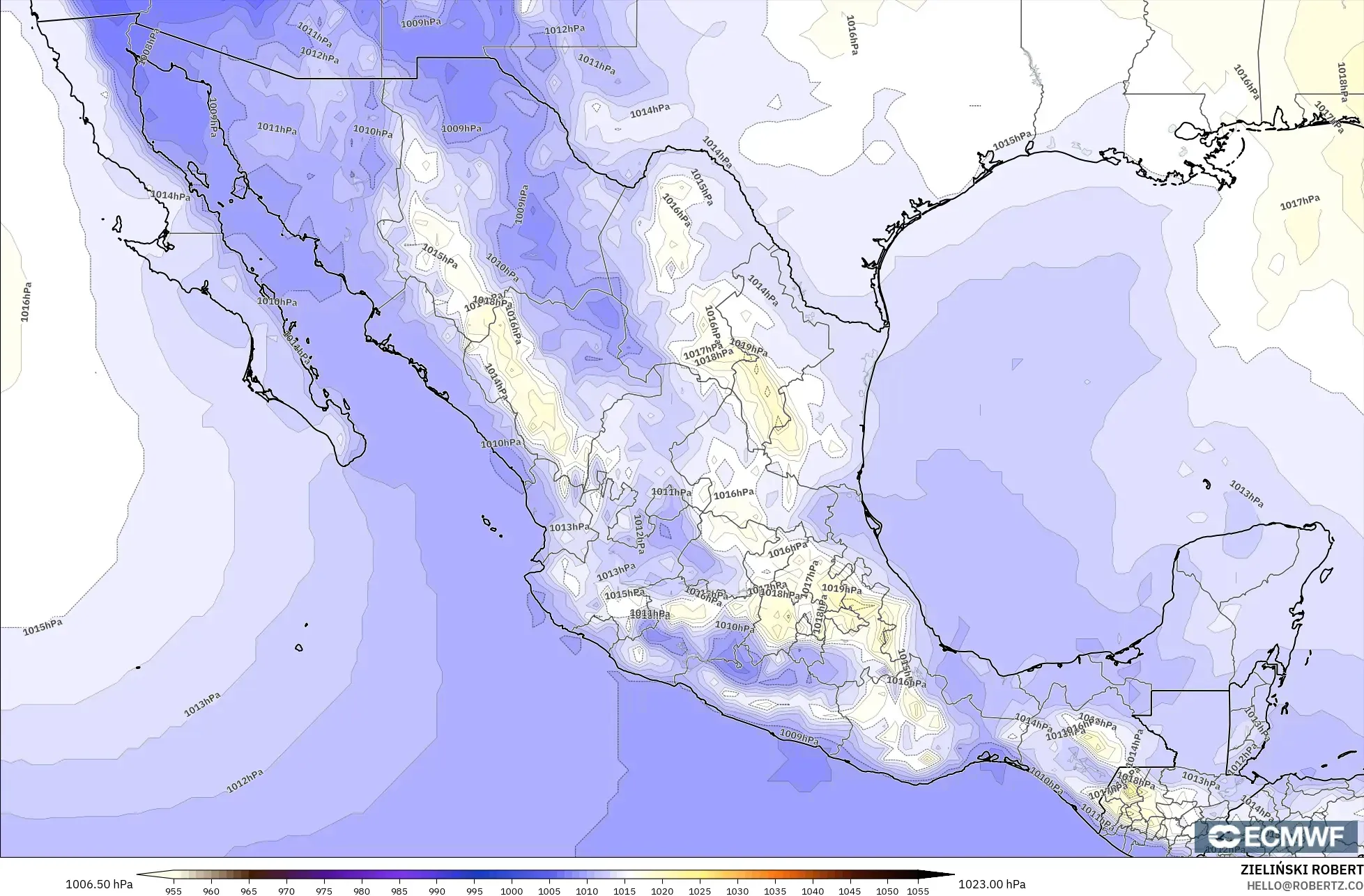 ECMWF IFS 0.25° model - Mexico, Pressure