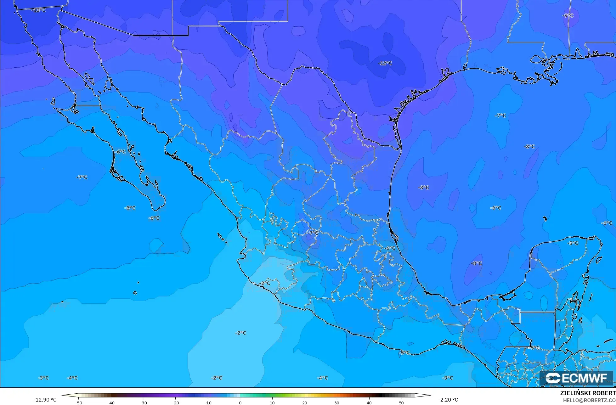 ECMWF IFS 0.25° model - Mexico, Temperature at 500hPa