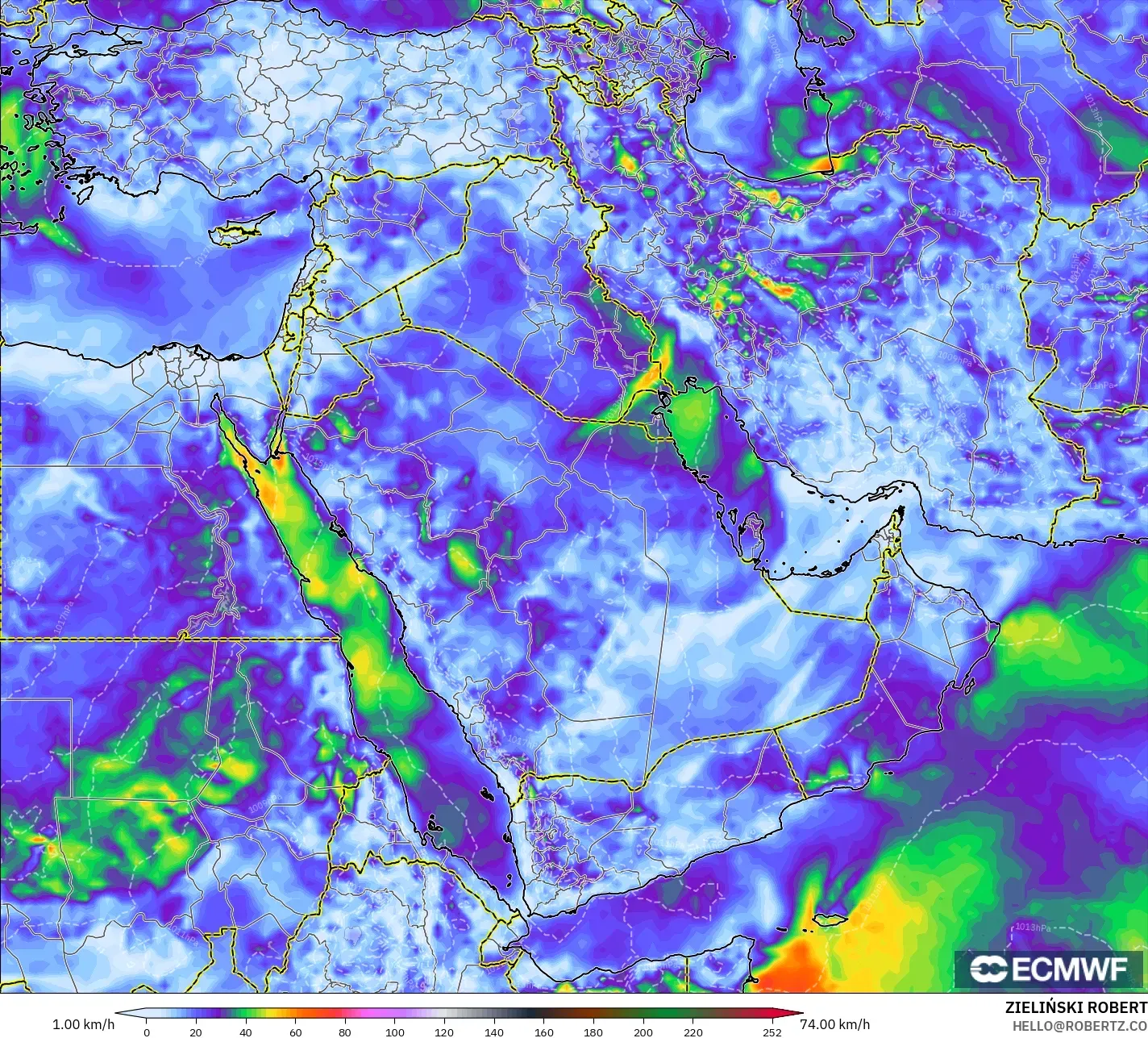 ECMWF IFS 0.25° model - Middle East, Wind Gusts