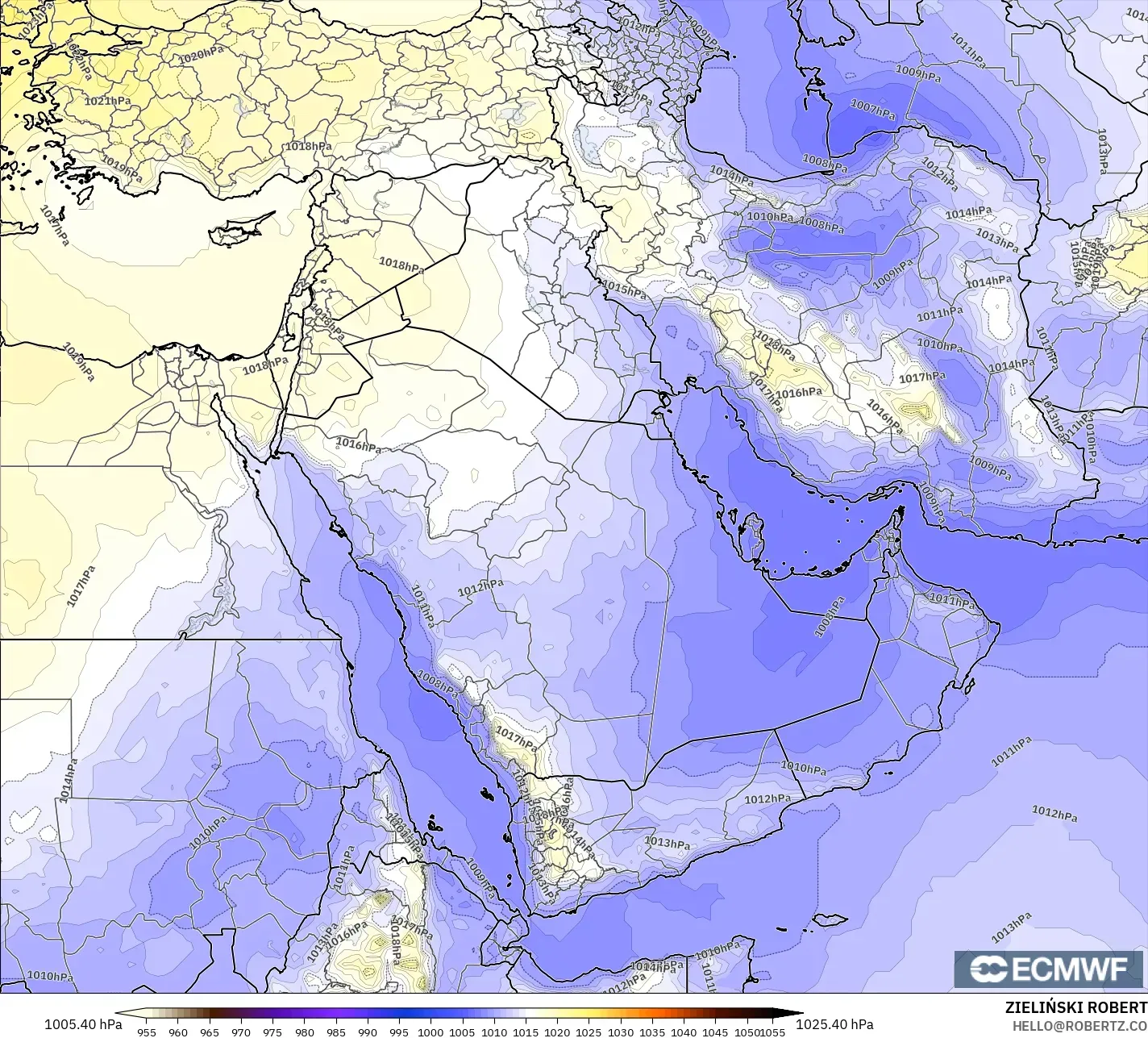 ECMWF IFS 0.25° model - Middle East, Pressure