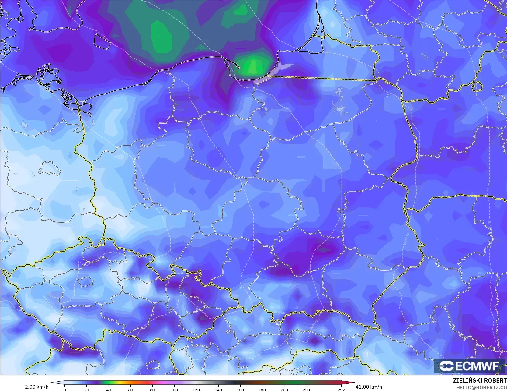 ECMWF IFS 0.25° model - Poland, Wind Gusts