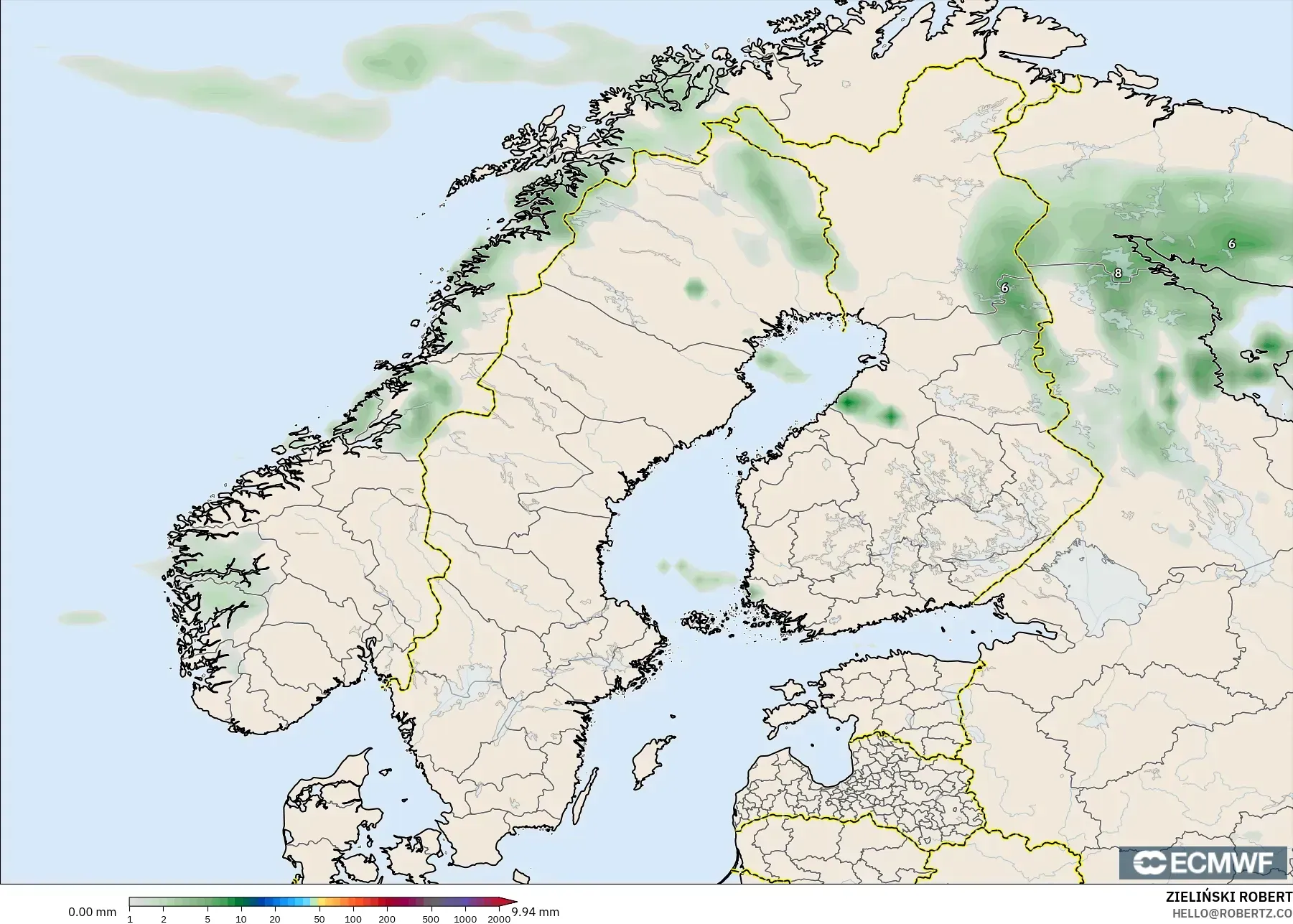 ECMWF IFS 0.25° model - Scandinavia, Precipitation Accumulation