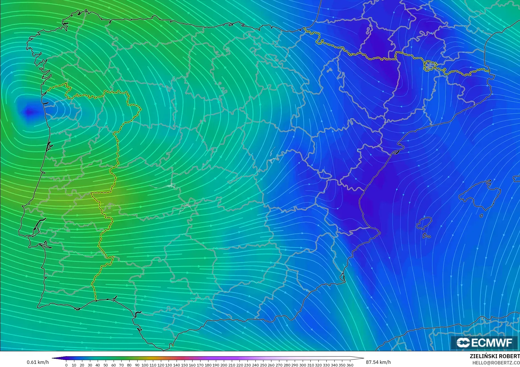 ECMWF IFS 0.25° model - Spain, Wind at 300hPa (jet stream)