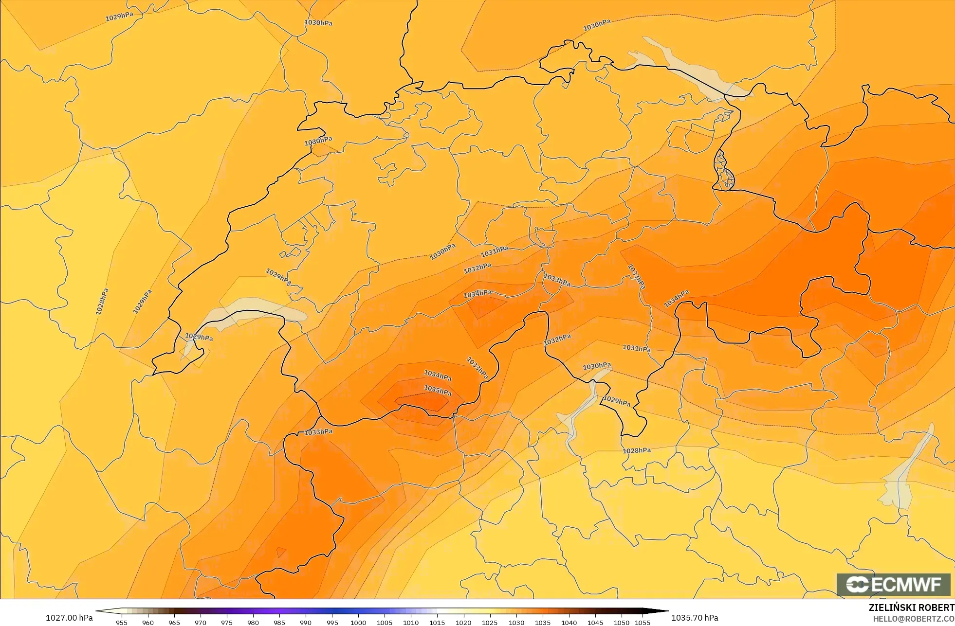 ECMWF IFS 0.25° model - Switzerland, Pressure
