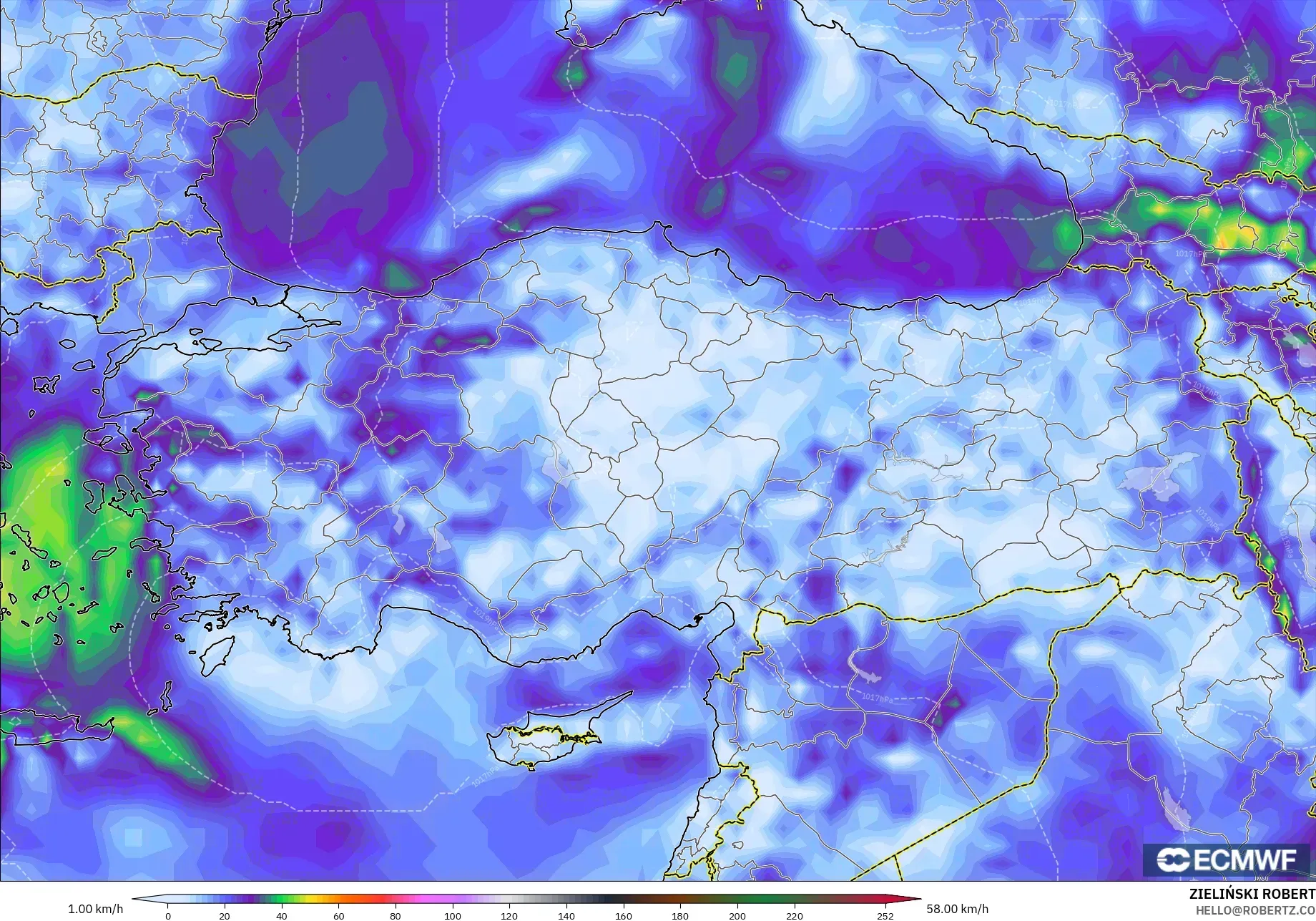 ECMWF IFS 0.25° model - Turkey, Wind Gusts