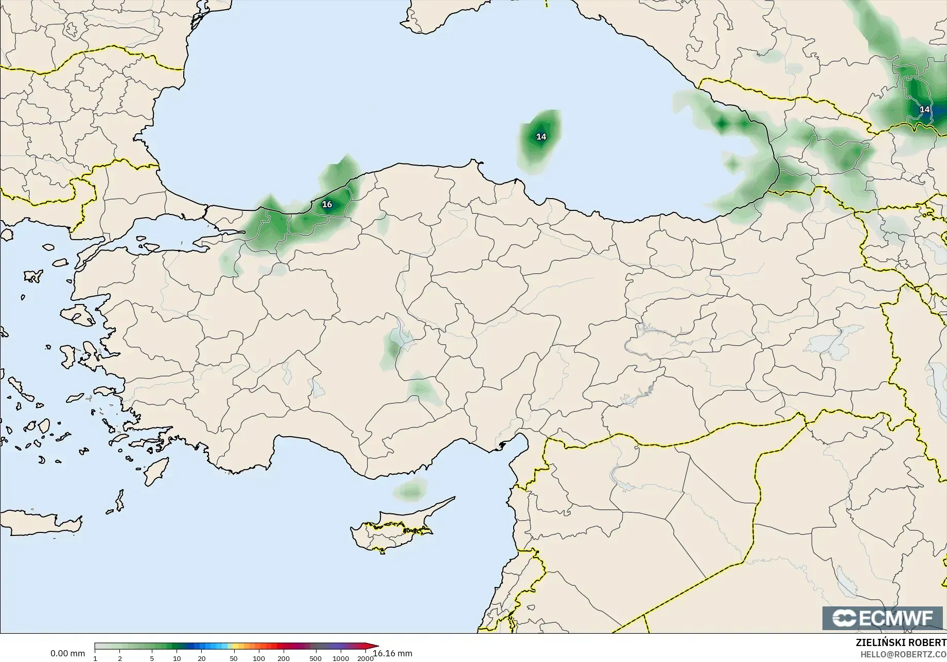 ECMWF IFS 0.25° model - Turkey, Precipitation Accumulation