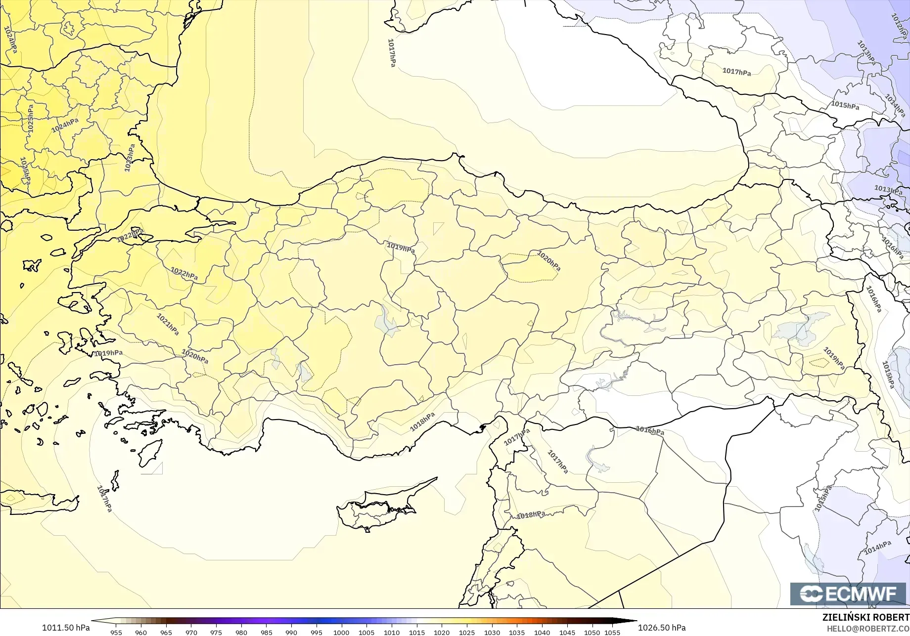 ECMWF IFS 0.25° model - Turkey, Pressure