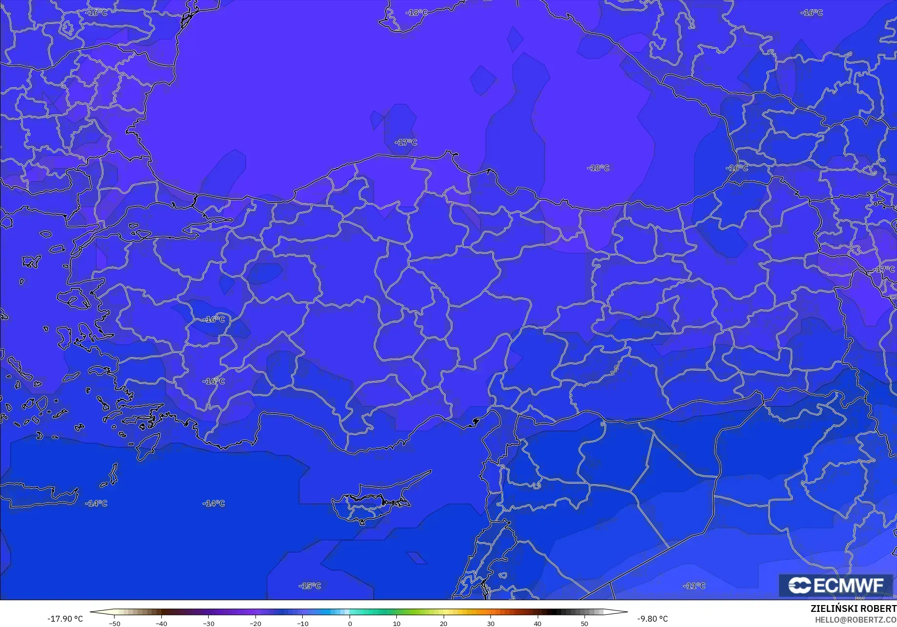 ECMWF IFS 0.25° model - Turkey, Temperature at 500hPa
