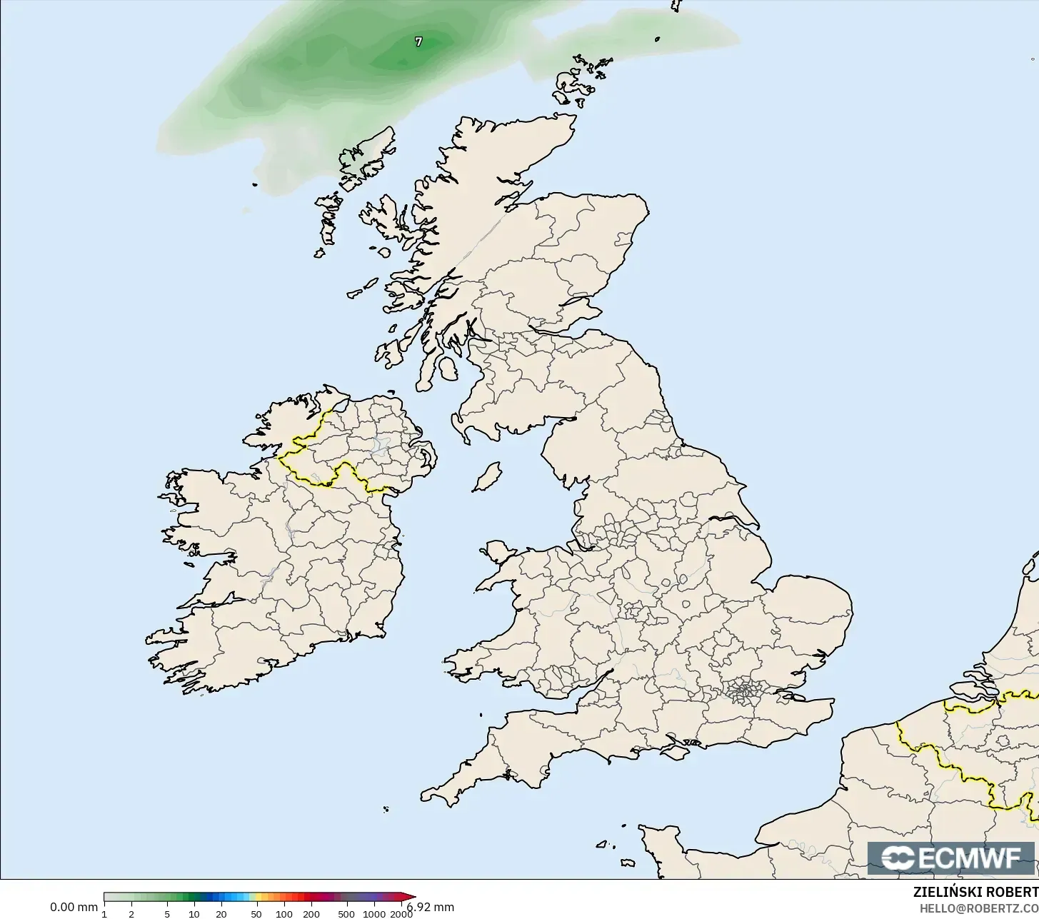 ECMWF IFS 0.25° model - United Kingdom, Precipitation Accumulation