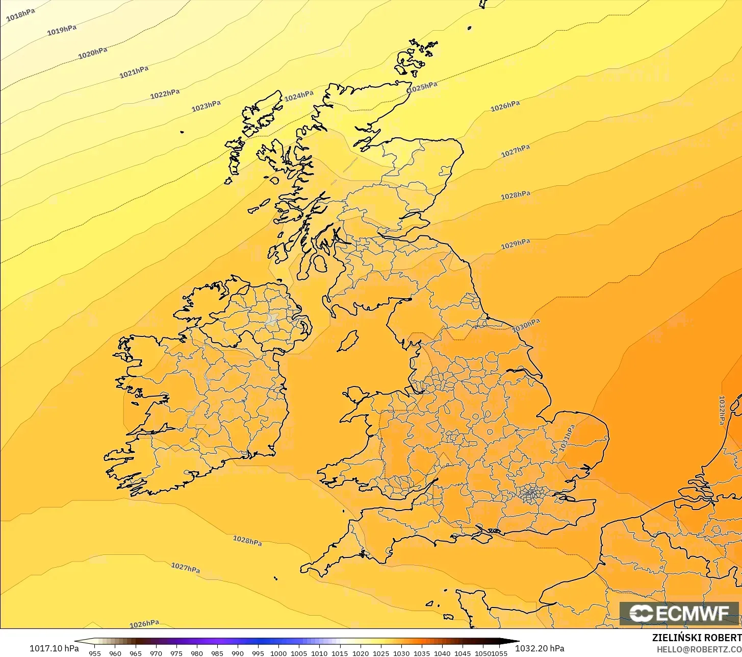 ECMWF IFS 0.25° model - United Kingdom, Pressure