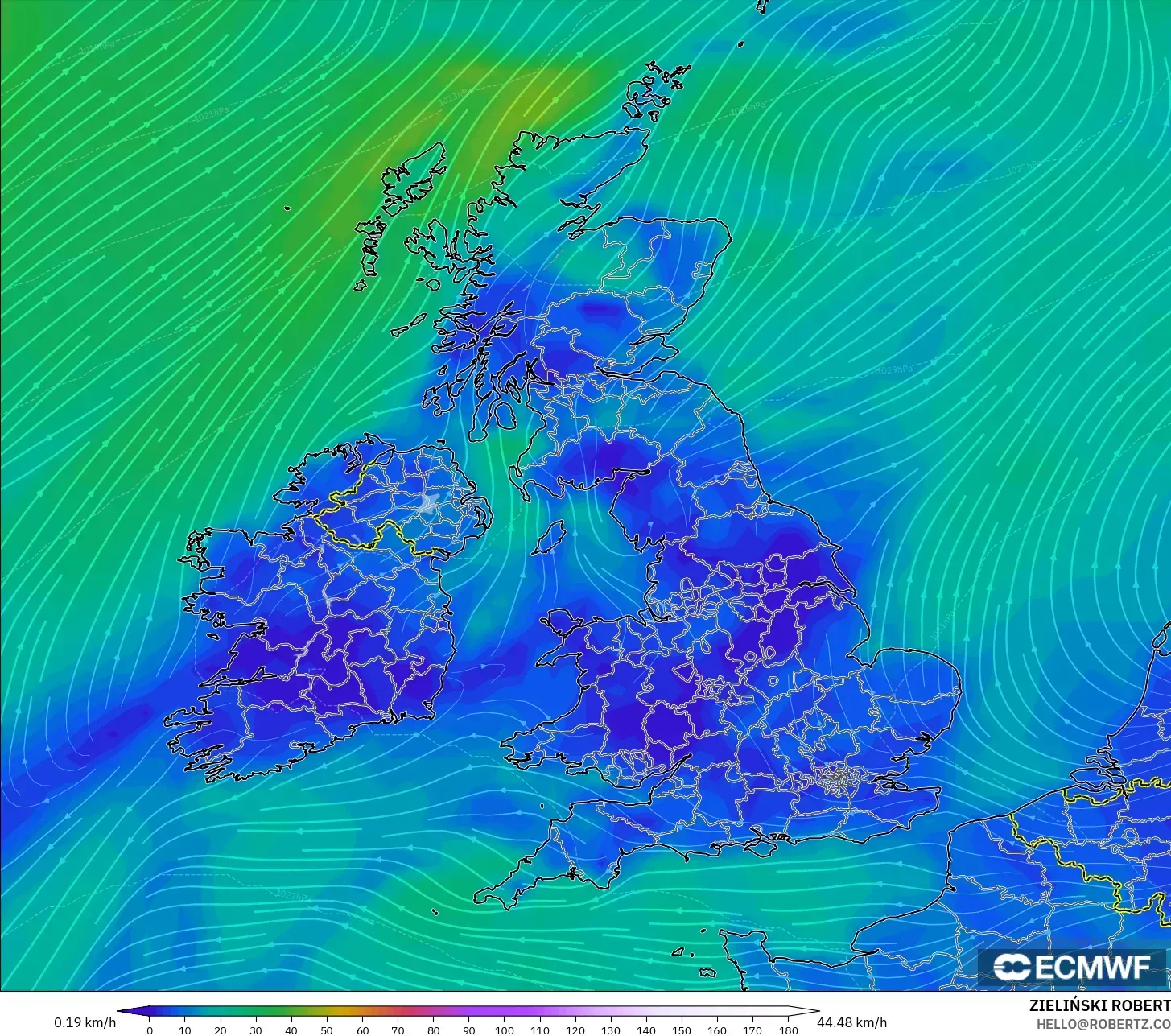 ECMWF IFS 0.25° model - United Kingdom, Wind at 10m