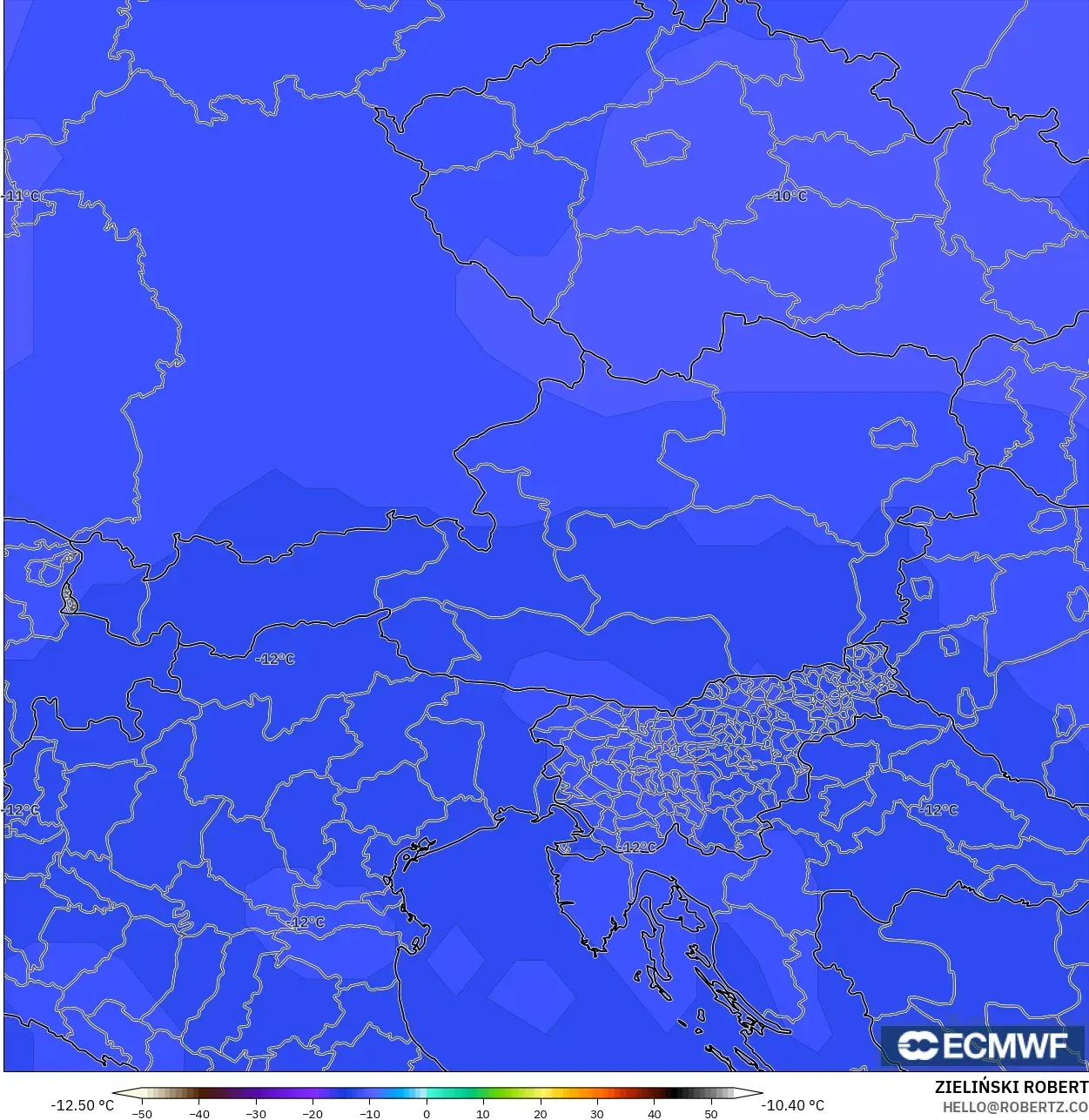 ECMWF IFS 0.25° model - Austria, Temperature at 500hPa