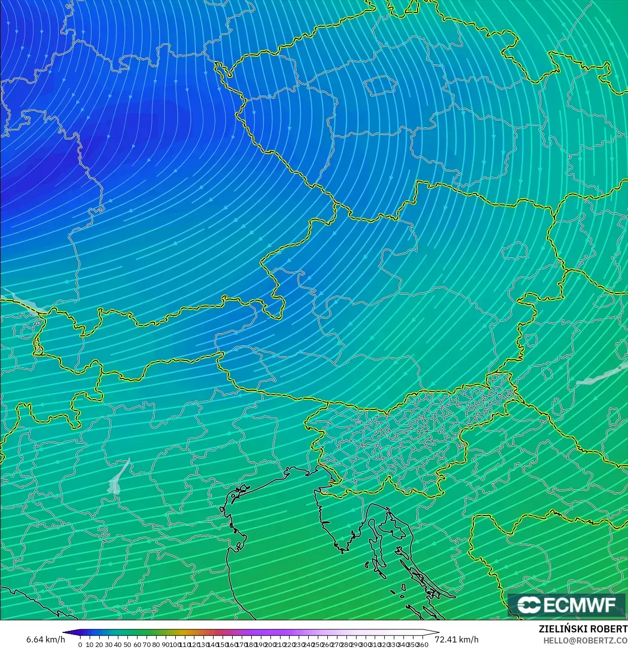 ECMWF IFS 0.25° model - Austria, Wind at 300hPa (jet stream)