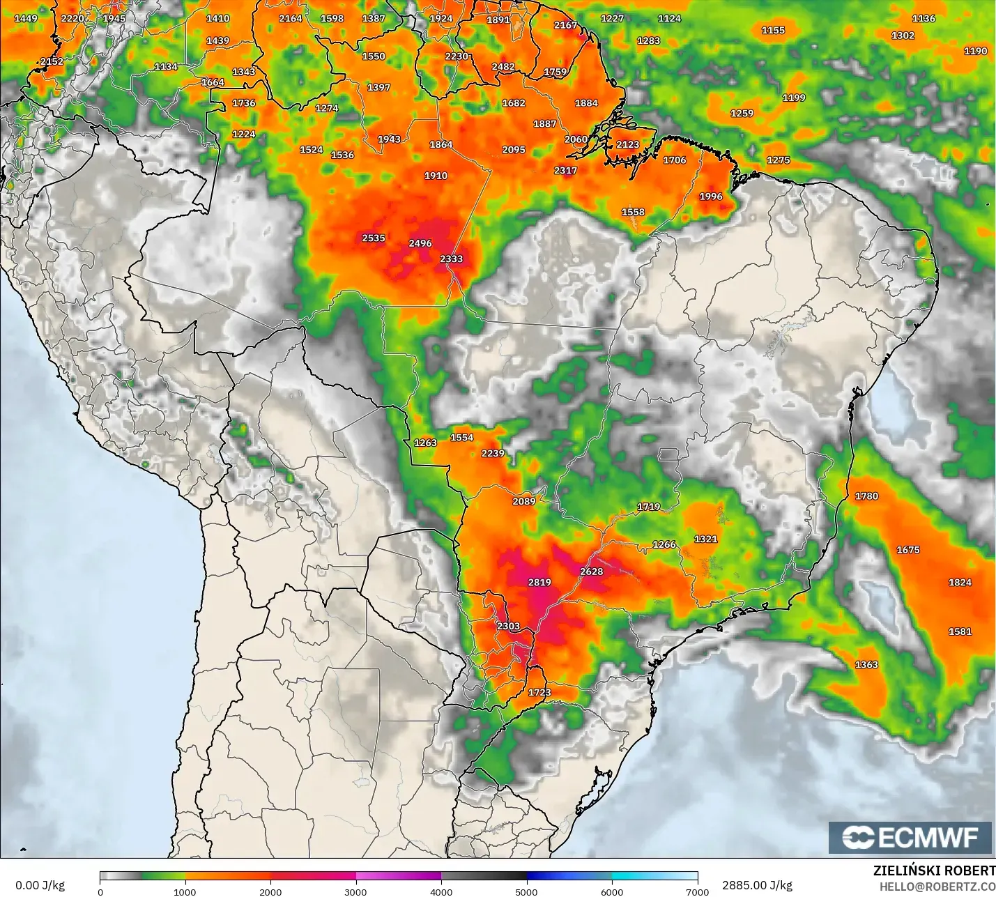ECMWF IFS 0.25° model - Brazil, CAPE