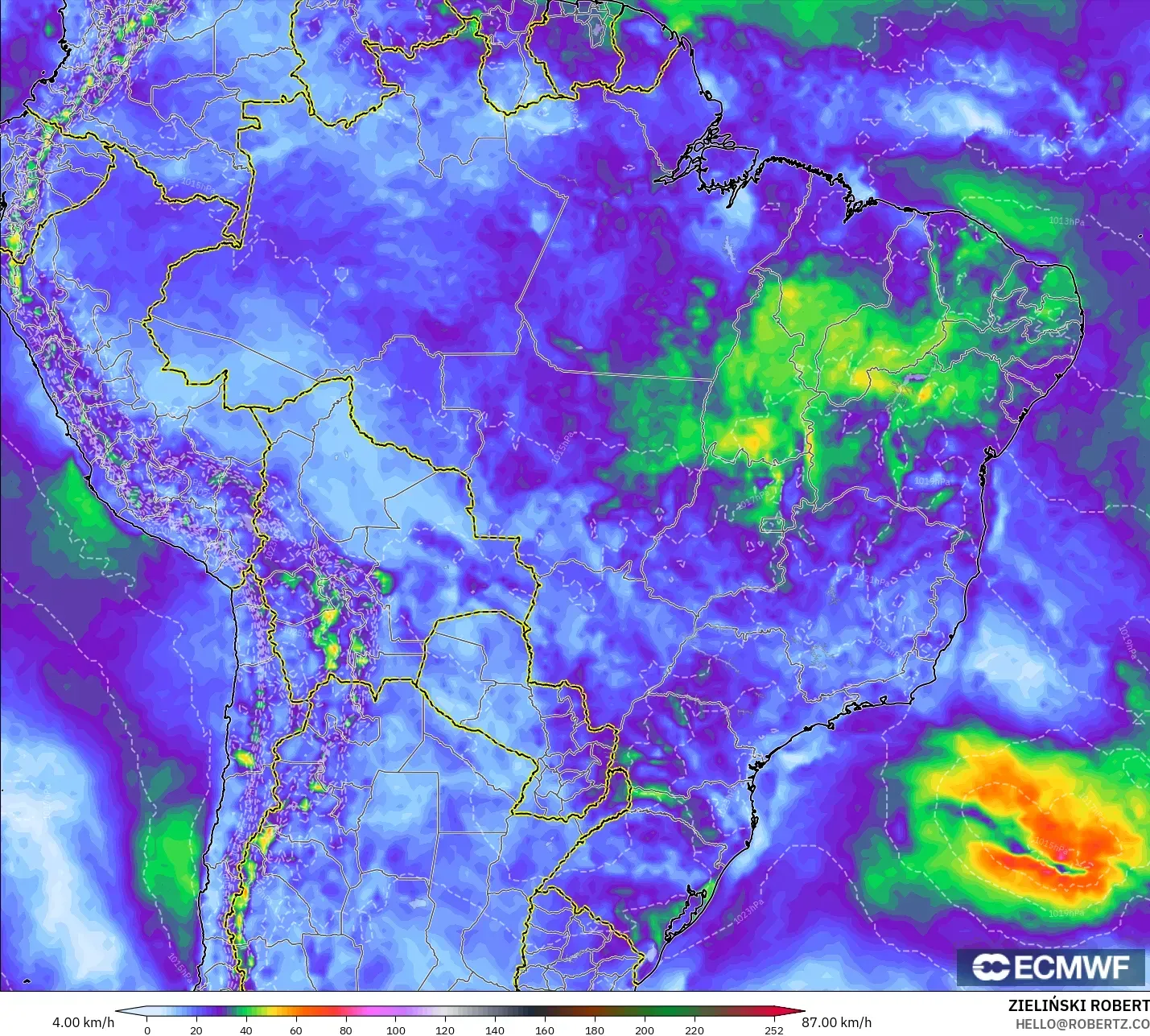ECMWF IFS 0.25° model - Brazil, Wind Gusts