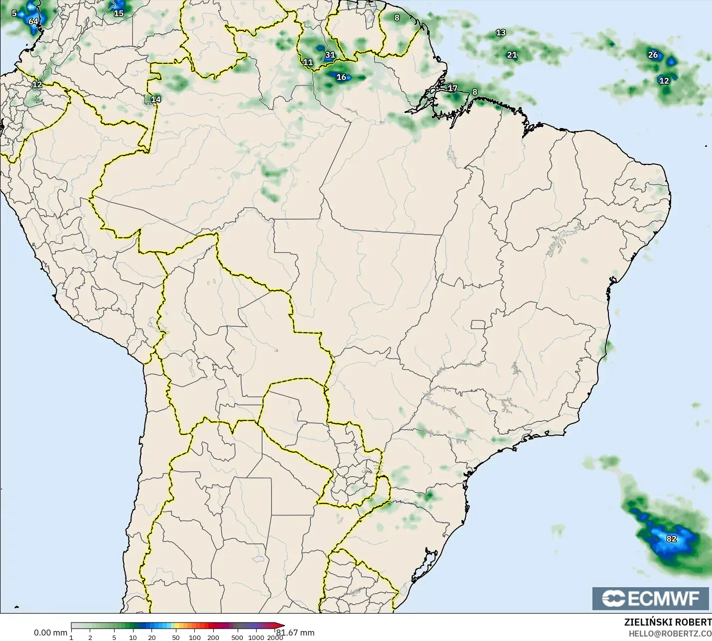 ECMWF IFS 0.25° model - Brazil, Precipitation Accumulation