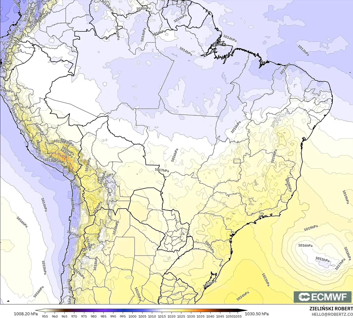 ECMWF IFS 0.25° model - Brazil, Pressure