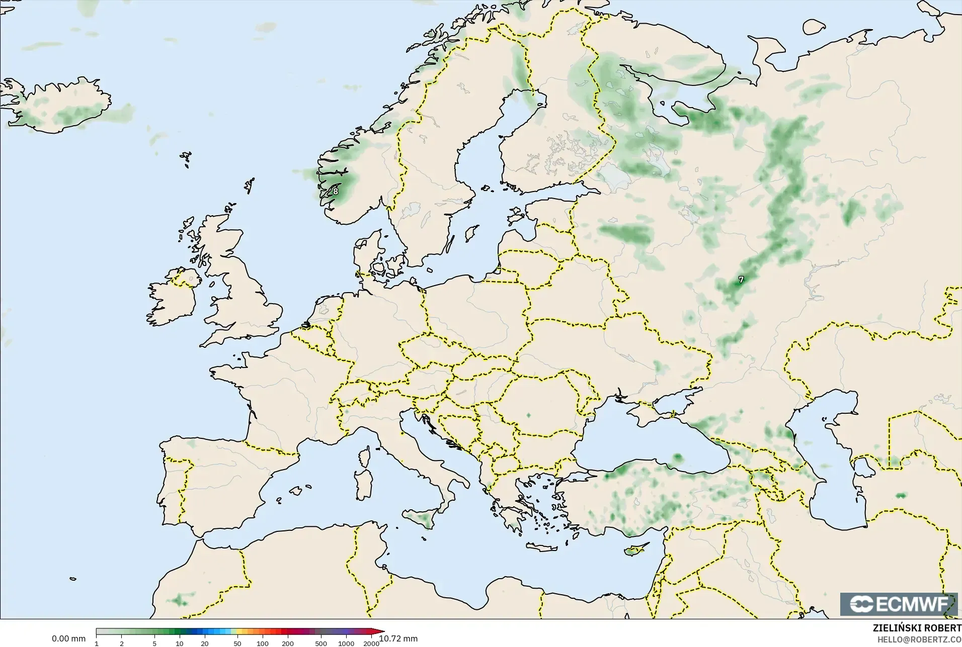 ECMWF IFS 0.25° model - Europe, Precipitation Accumulation