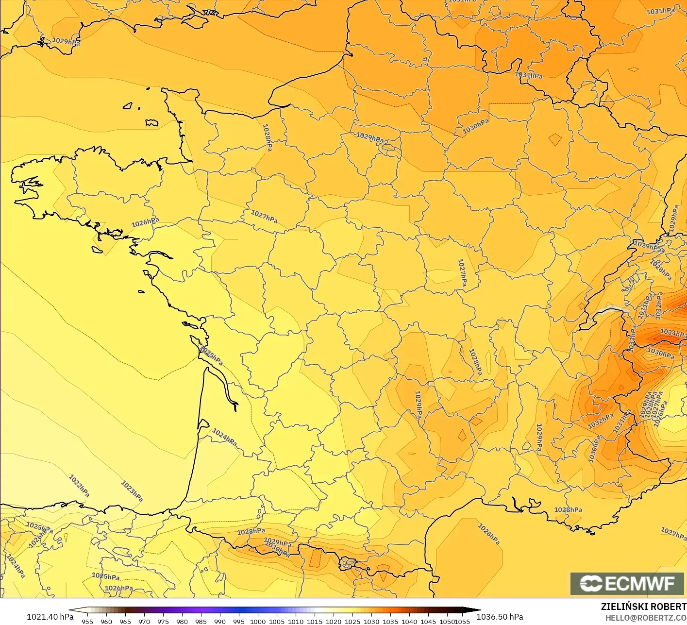 ECMWF IFS 0.25° model - France, Pressure