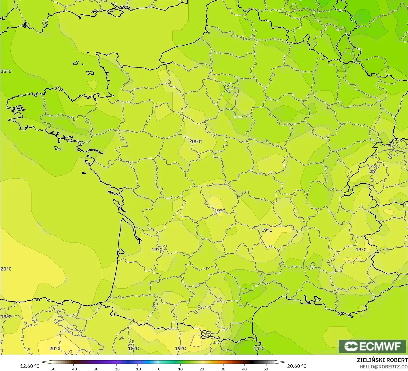 ECMWF IFS 0.25° model - France, Temperature at 850hPa