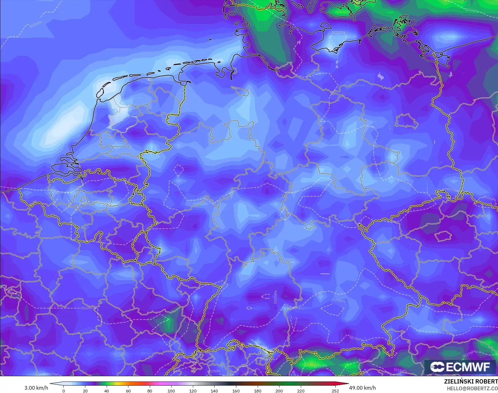 ECMWF IFS 0.25° model - Germany, Wind Gusts