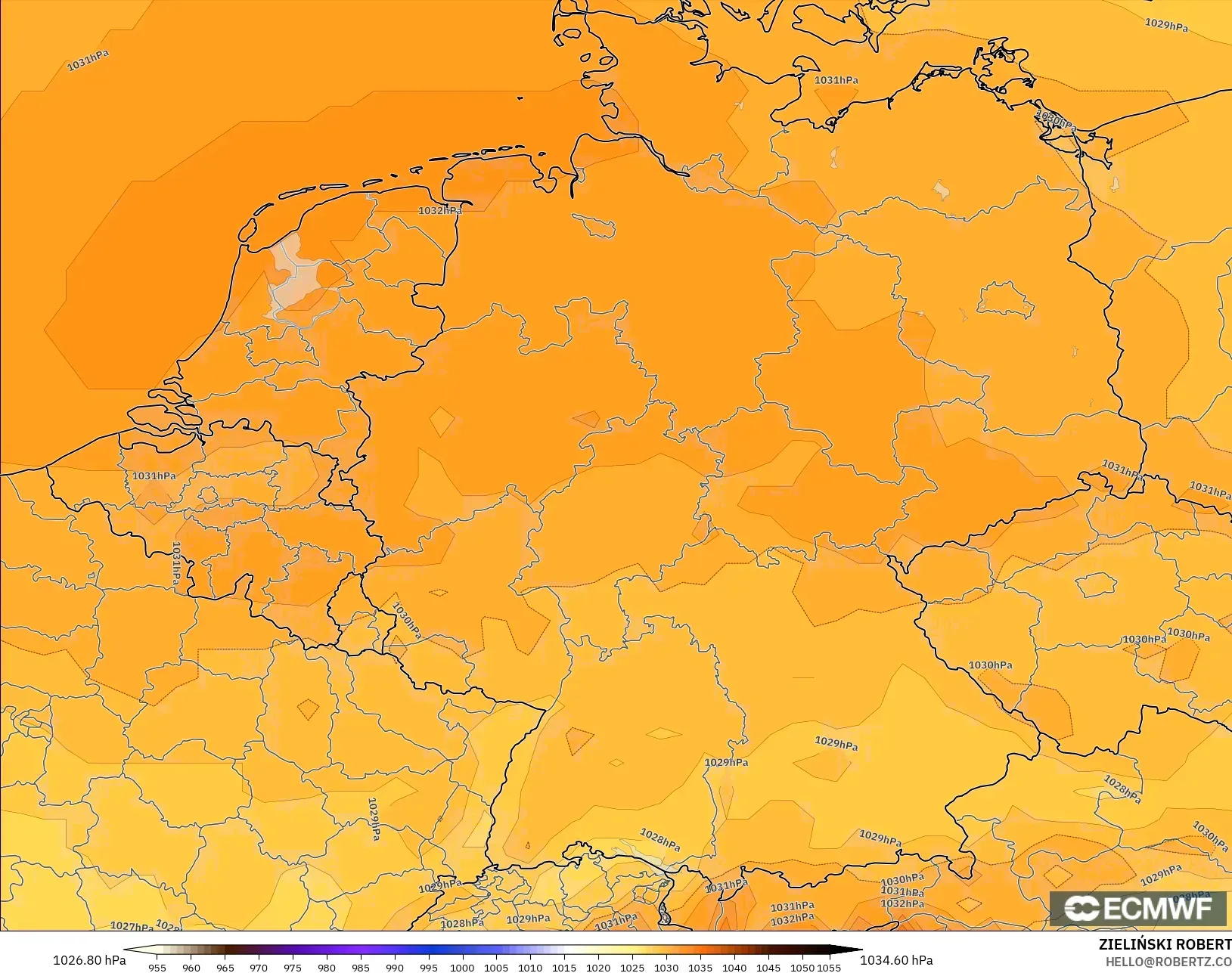 ECMWF IFS 0.25° model - Germany, Pressure