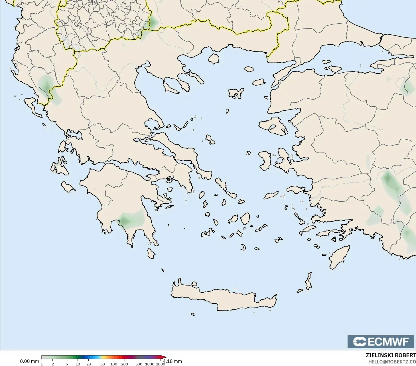 ECMWF IFS 0.25° model - Greece, Precipitation Accumulation