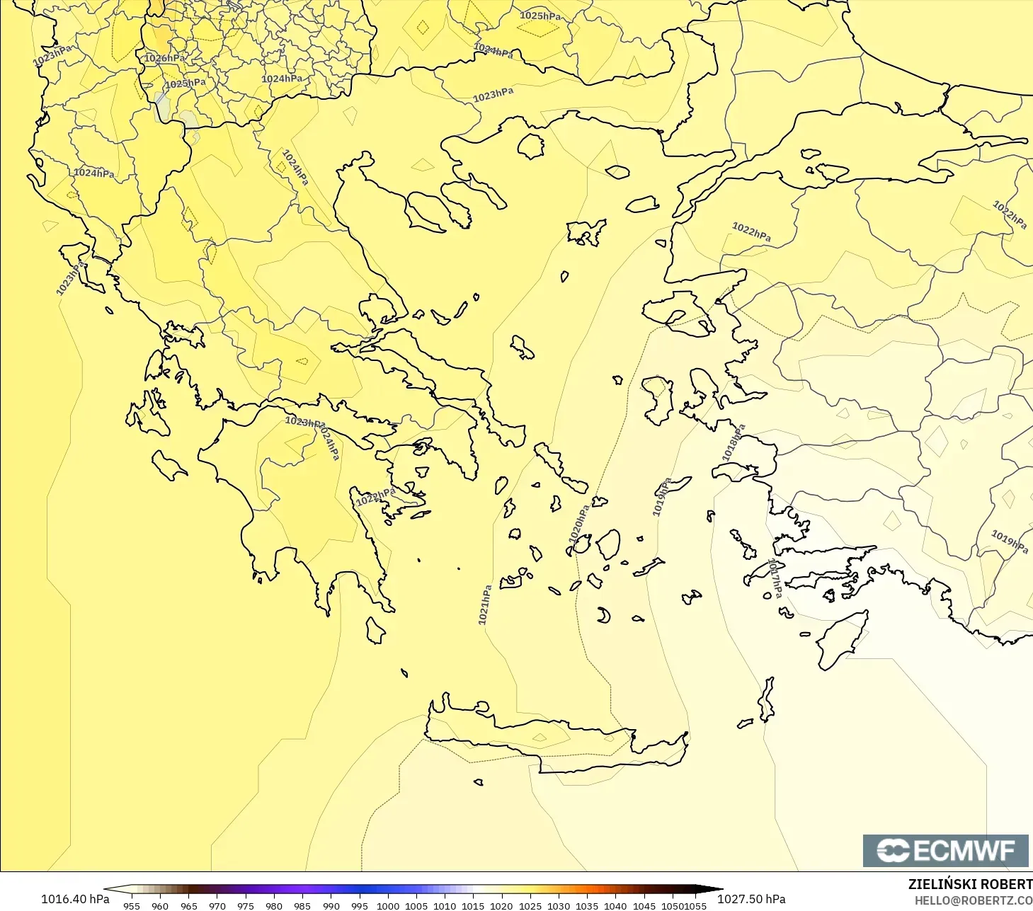 ECMWF IFS 0.25° model - Greece, Pressure