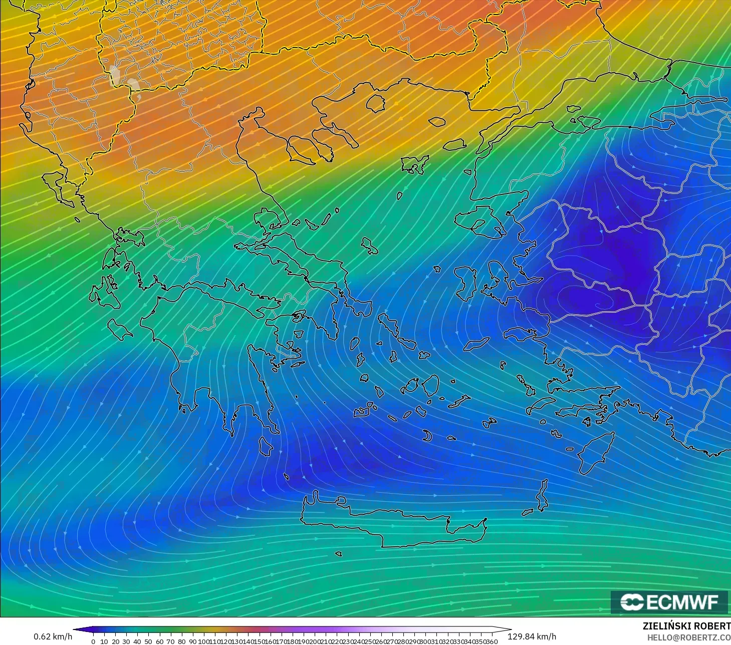 ECMWF IFS 0.25° model - Greece, Wind at 300hPa (jet stream)