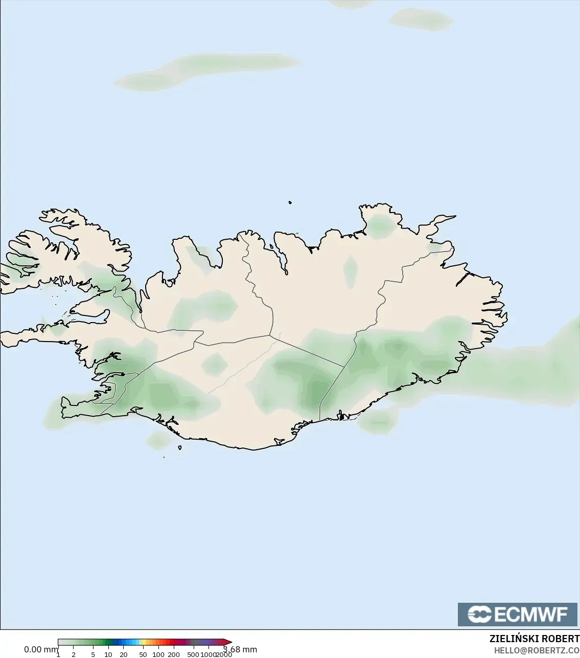 ECMWF IFS 0.25° model - Iceland, Precipitation Accumulation