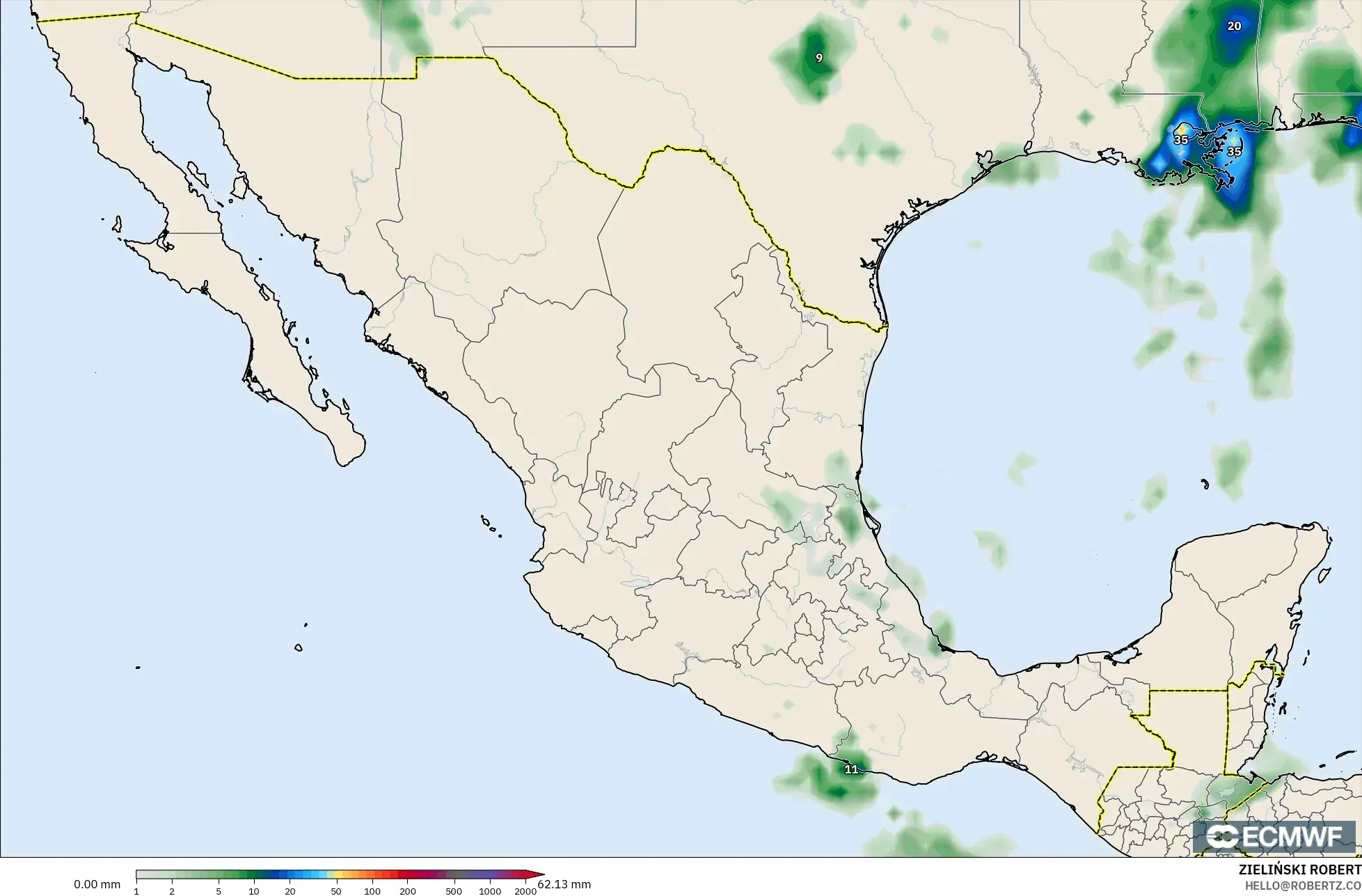 ECMWF IFS 0.25° model - Mexico, Precipitation Accumulation