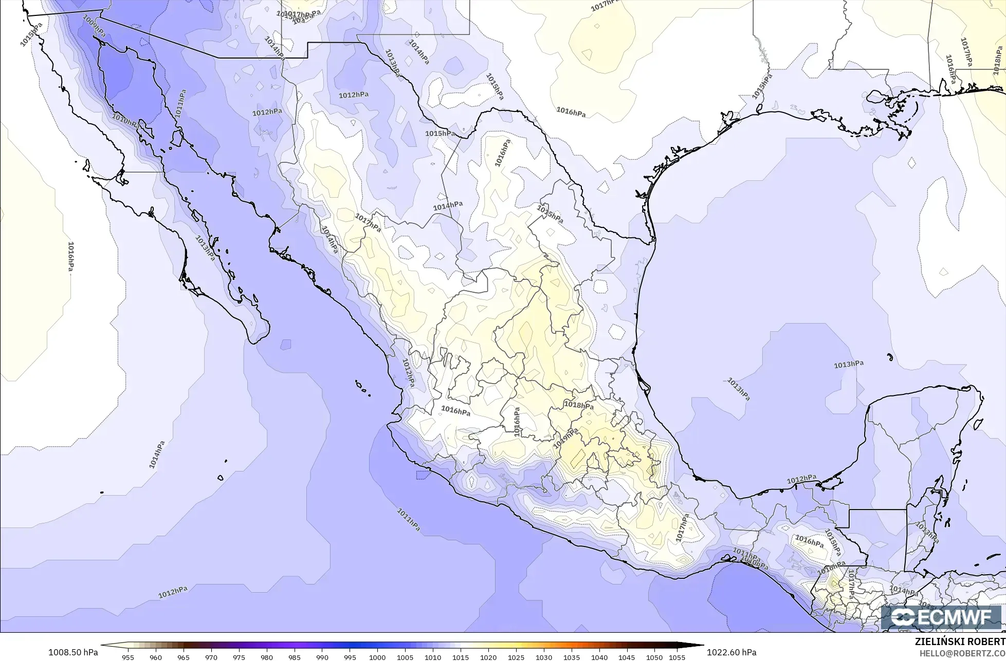 ECMWF IFS 0.25° model - Mexico, Pressure