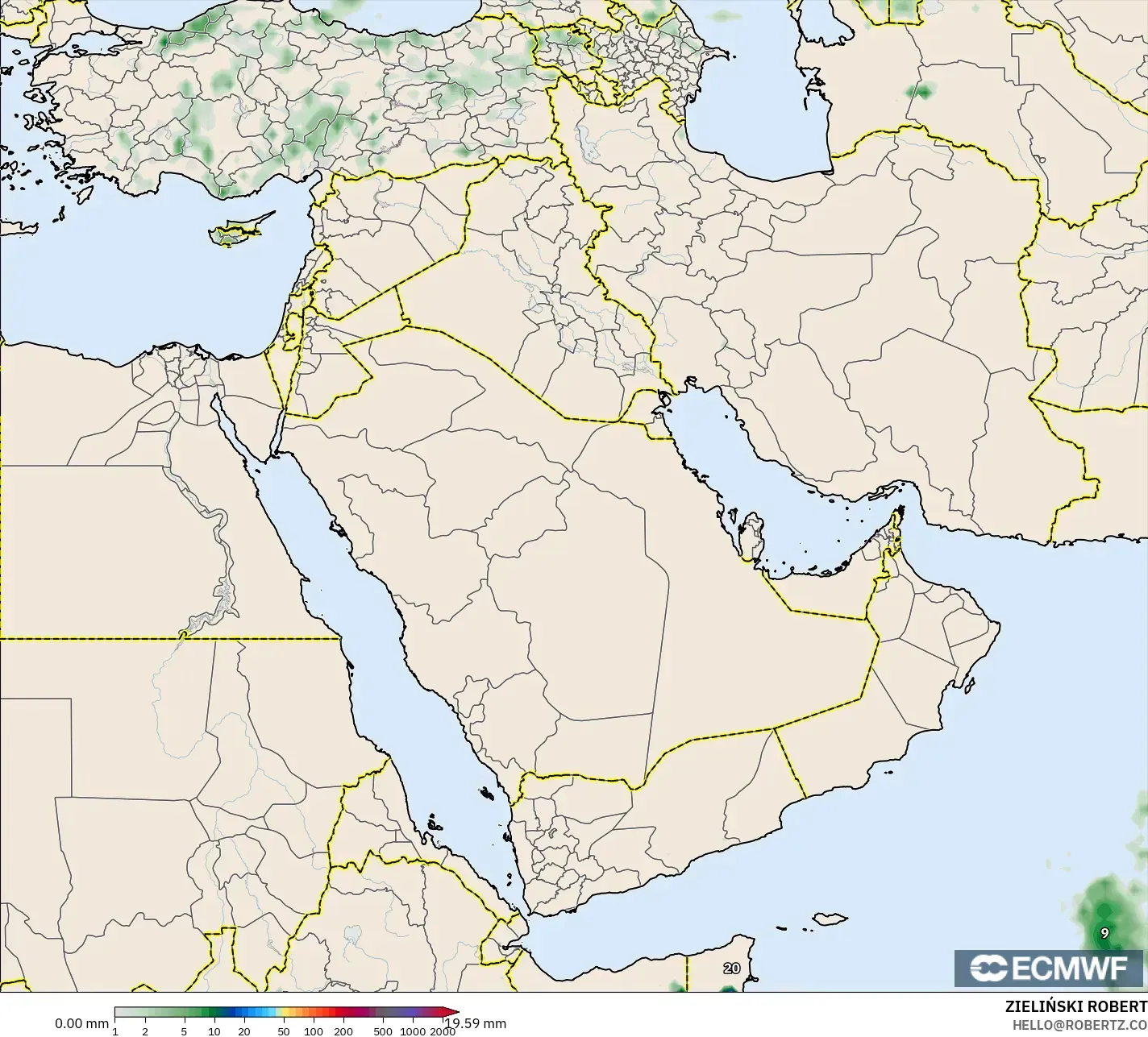 ECMWF IFS 0.25° model - Middle East, Precipitation Accumulation
