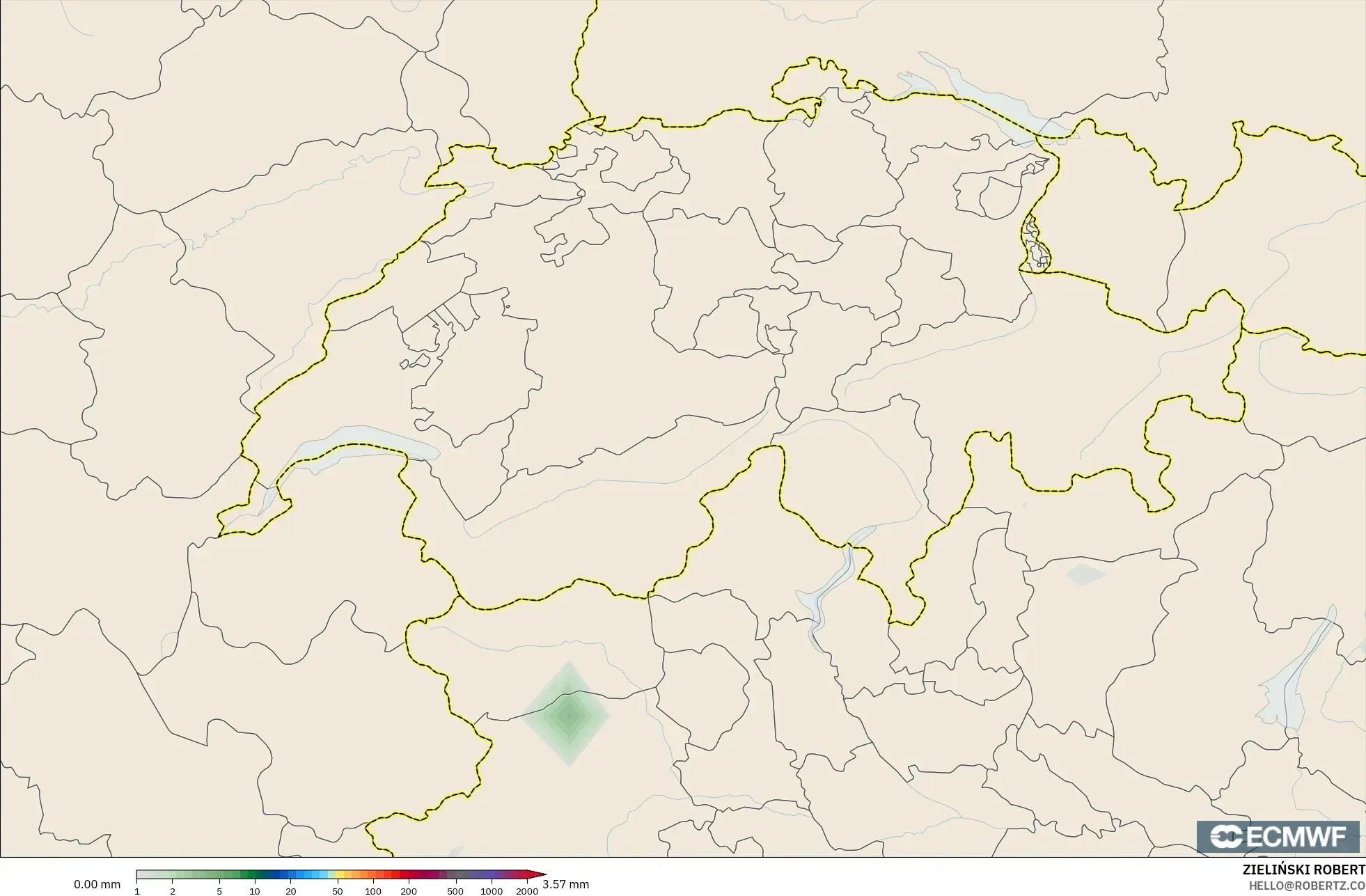 ECMWF IFS 0.25° model - Switzerland, Precipitation Accumulation