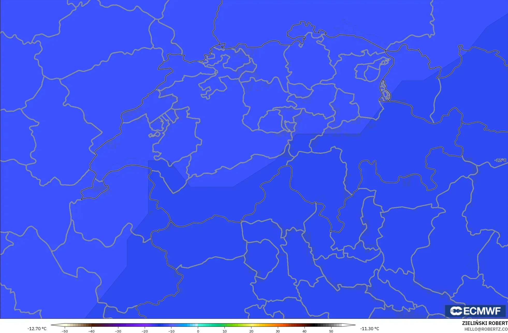ECMWF IFS 0.25° model - Switzerland, Temperature at 500hPa