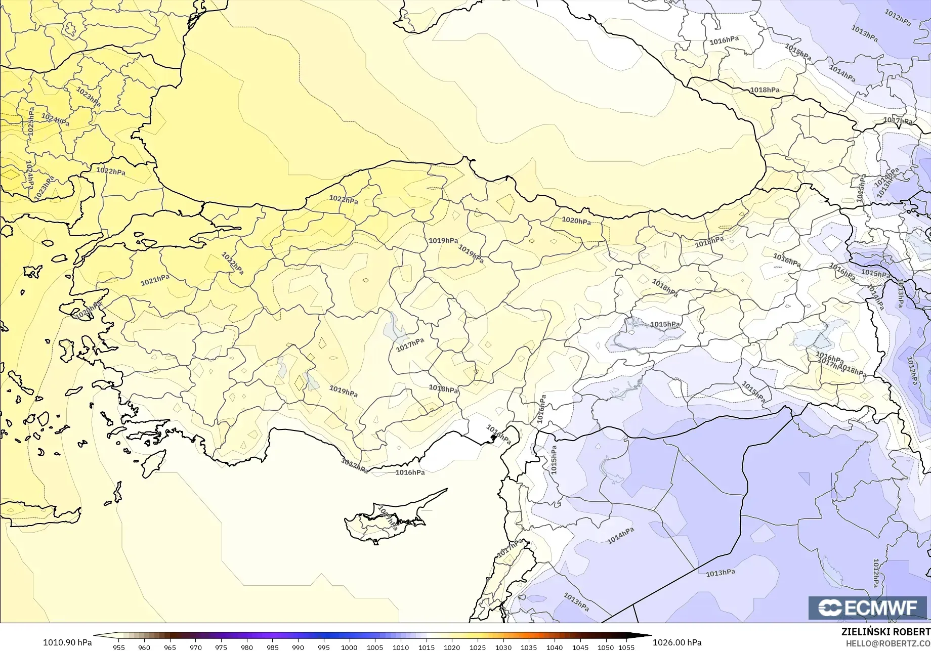 ECMWF IFS 0.25° model - Turkey, Pressure