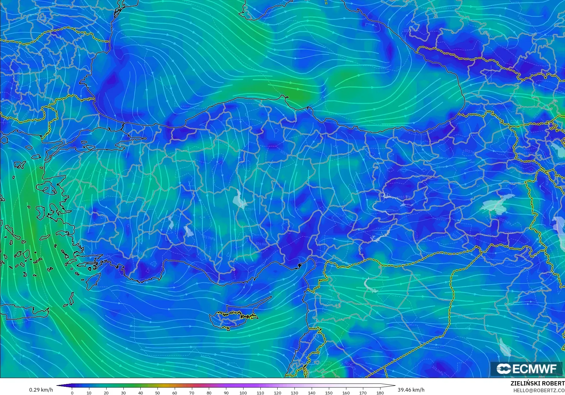 ECMWF IFS 0.25° model - Turkey, Wind at 10m