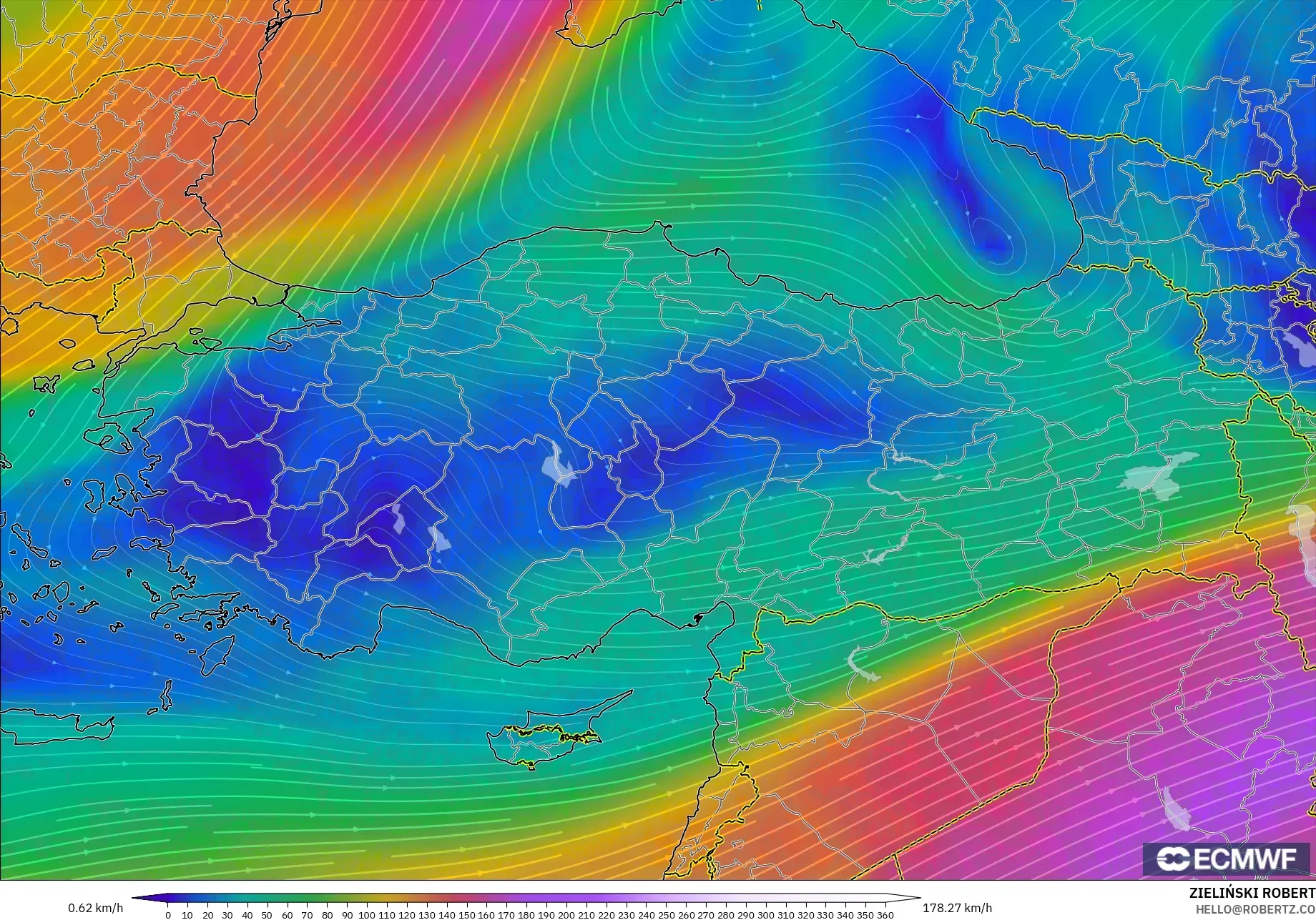 ECMWF IFS 0.25° model - Turkey, Wind at 300hPa (jet stream)