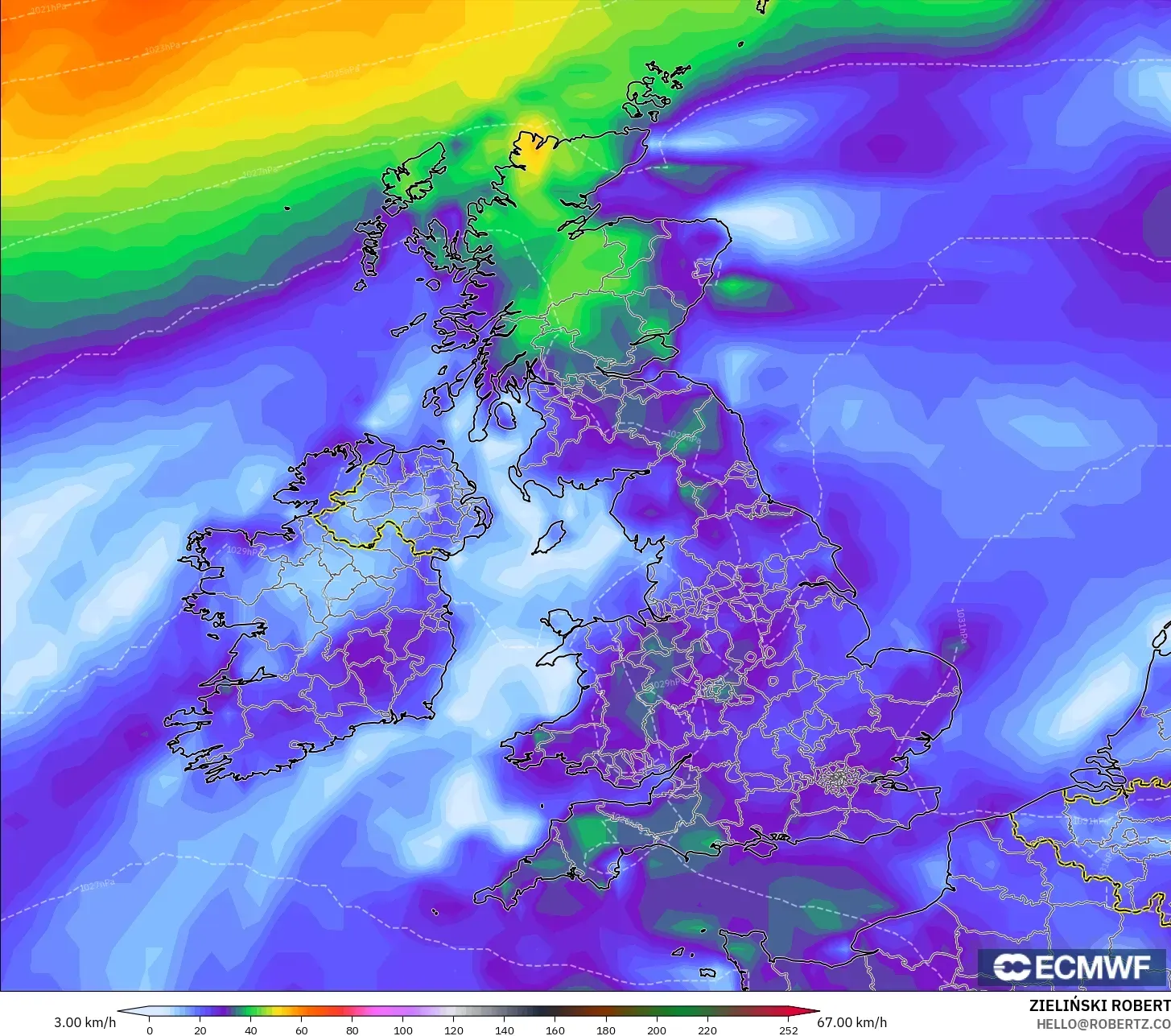ECMWF IFS 0.25° model - United Kingdom, Wind Gusts Peak