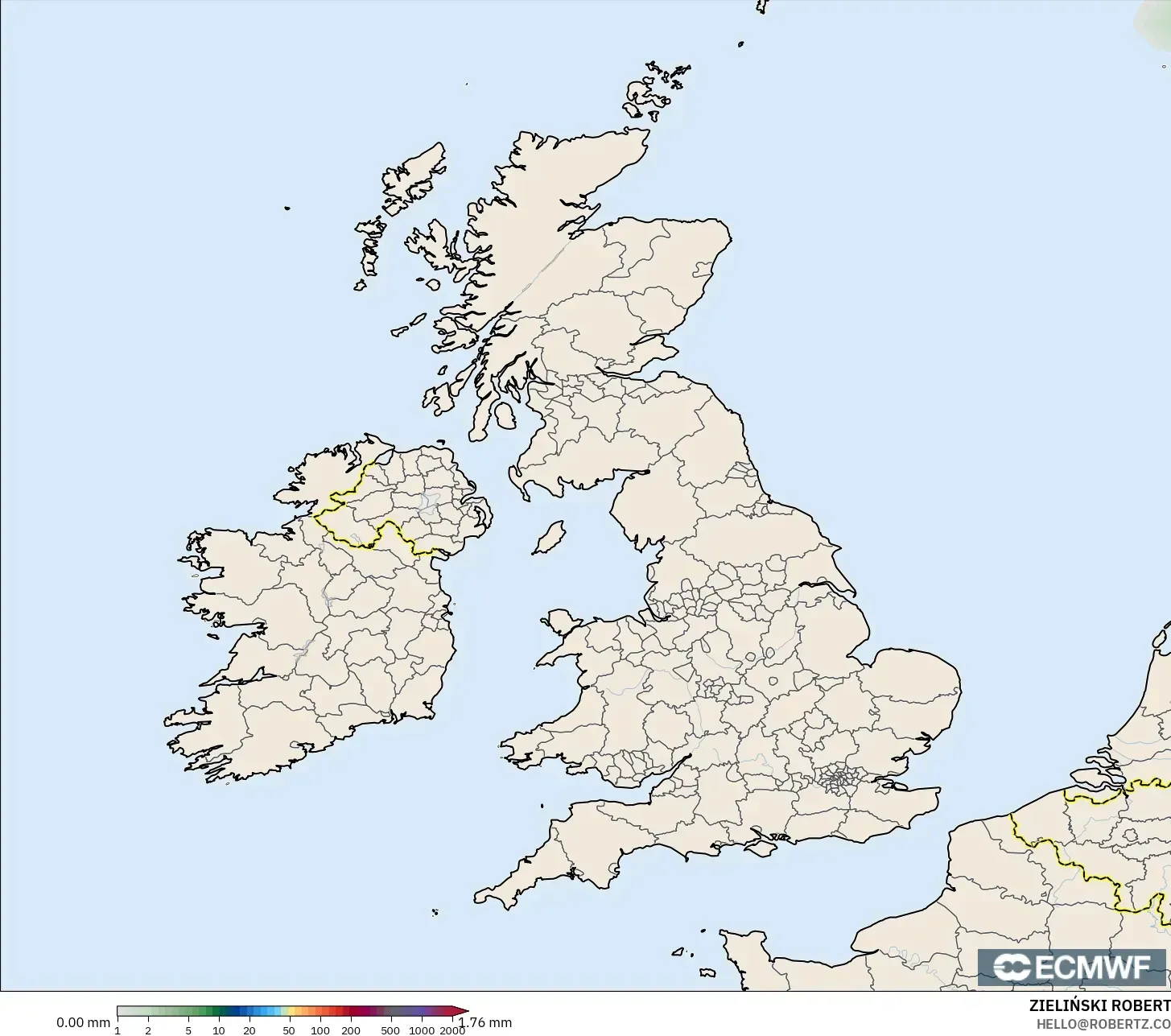 ECMWF IFS 0.25° model - United Kingdom, Precipitation Accumulation