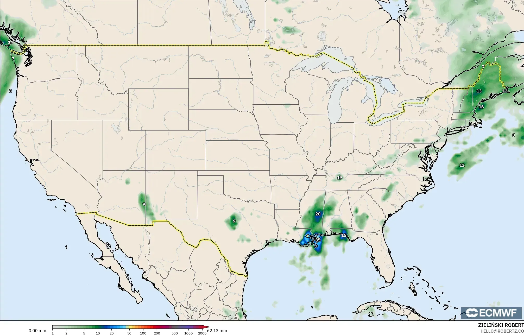 ECMWF IFS 0.25° model - United States, Precipitation Accumulation
