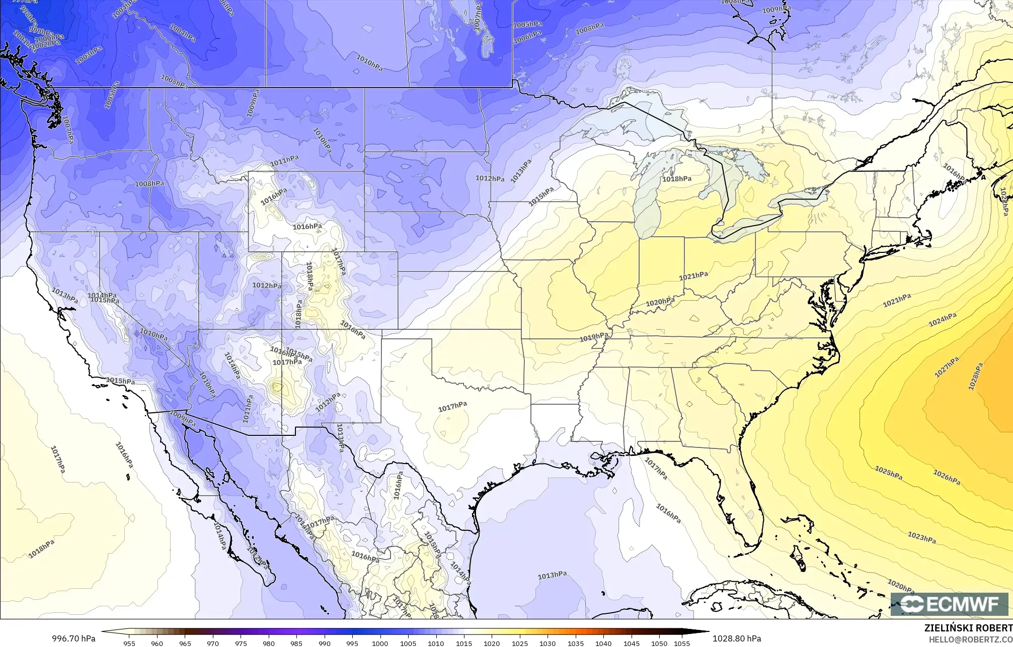 ECMWF IFS 0.25° model - United States, Pressure