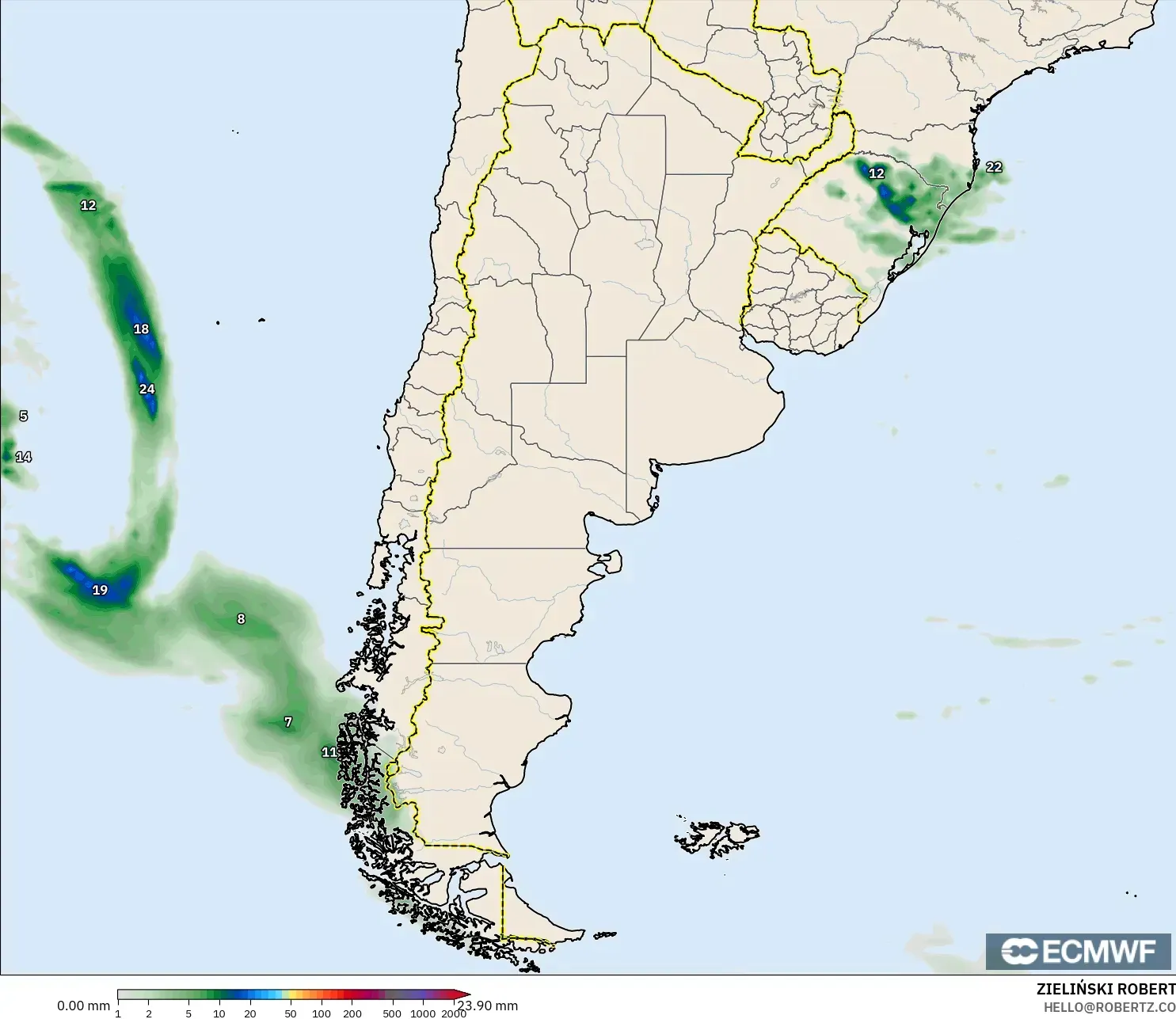 ECMWF IFS 0.25° model - Argentina, Precipitation Accumulation