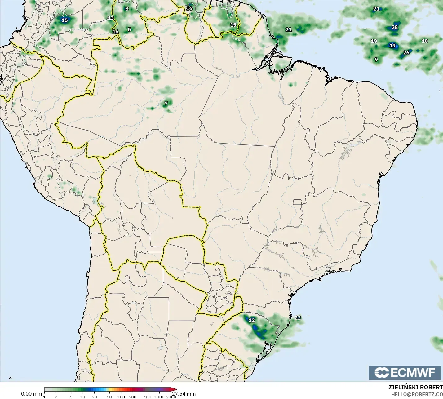 ECMWF IFS 0.25° model - Brazil, Precipitation Accumulation